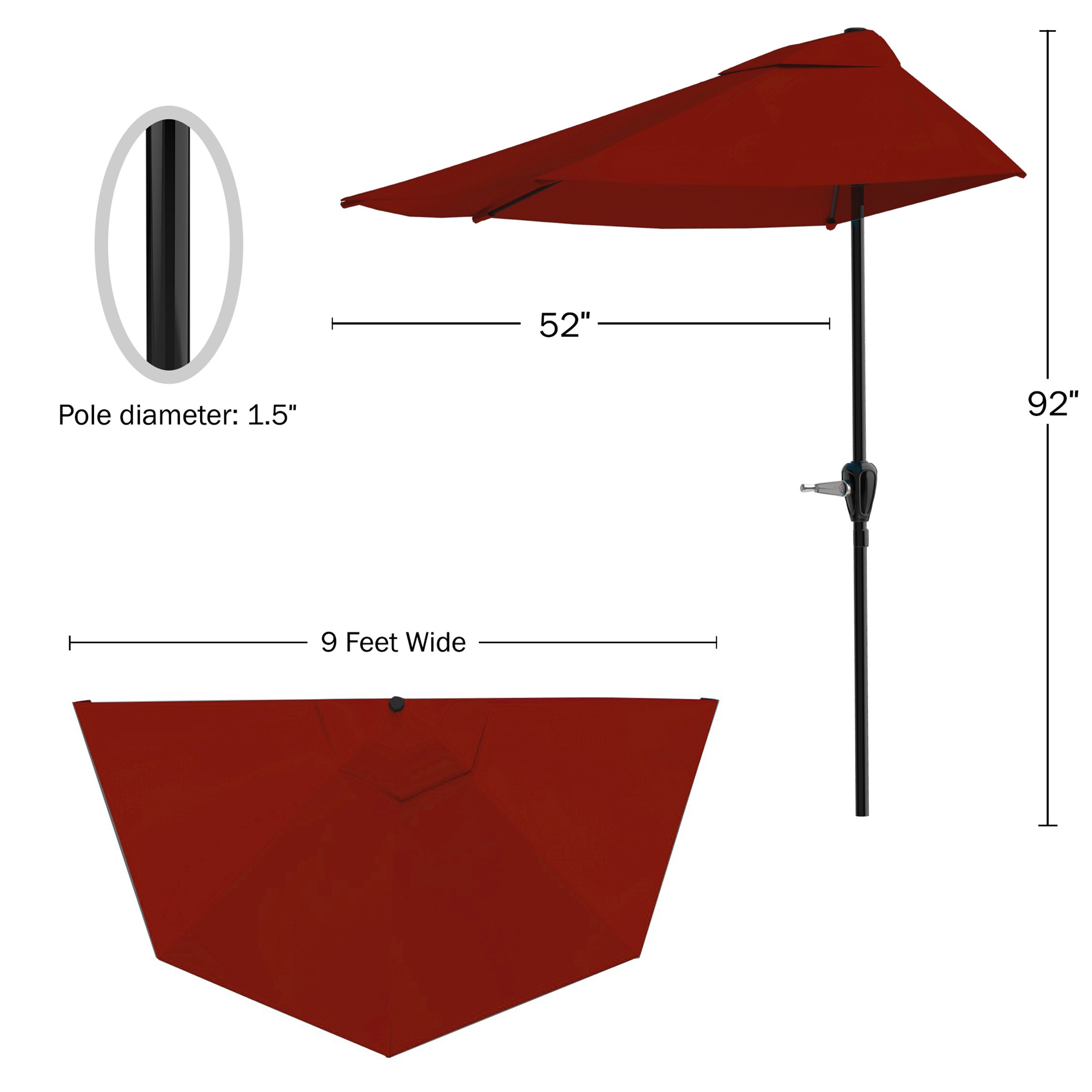 Nature Spring 9-ft Steel Solid No-tilt Half-round Patio Umbrella with ...