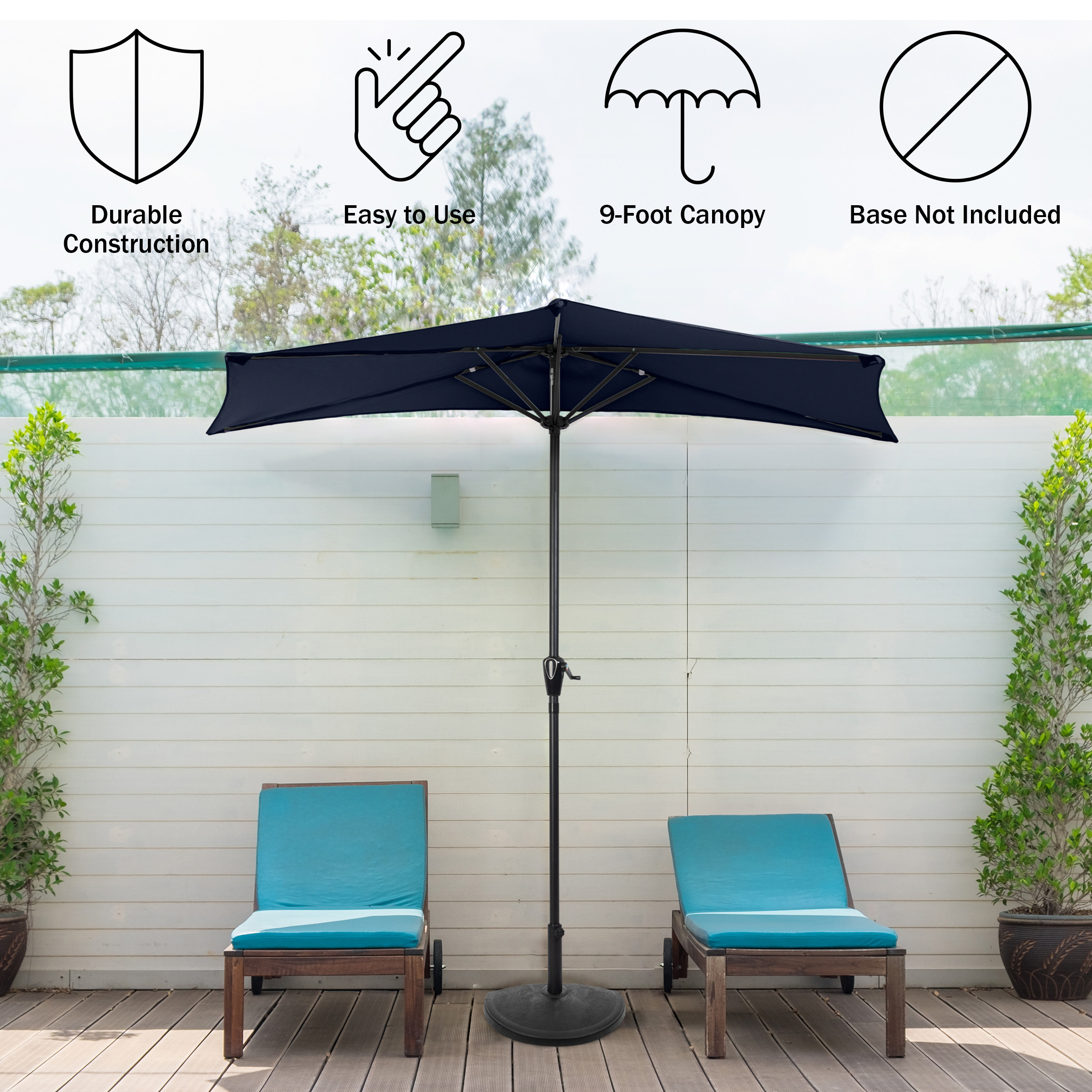 Navy Blue 9ft Half Round Steel Patio Umbrella