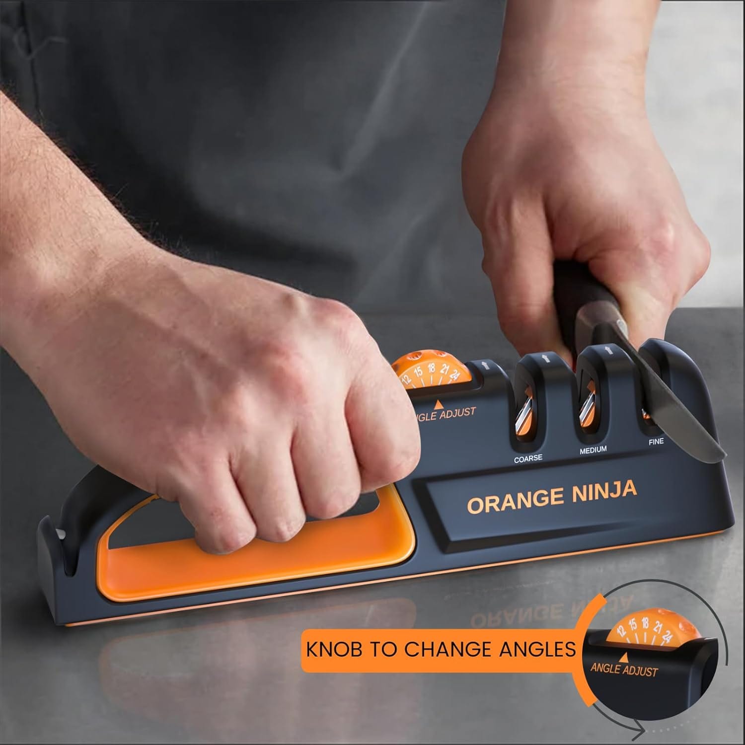Orange Ninja Adjustable Angle Knife Sharpener with Ergonomic Handle