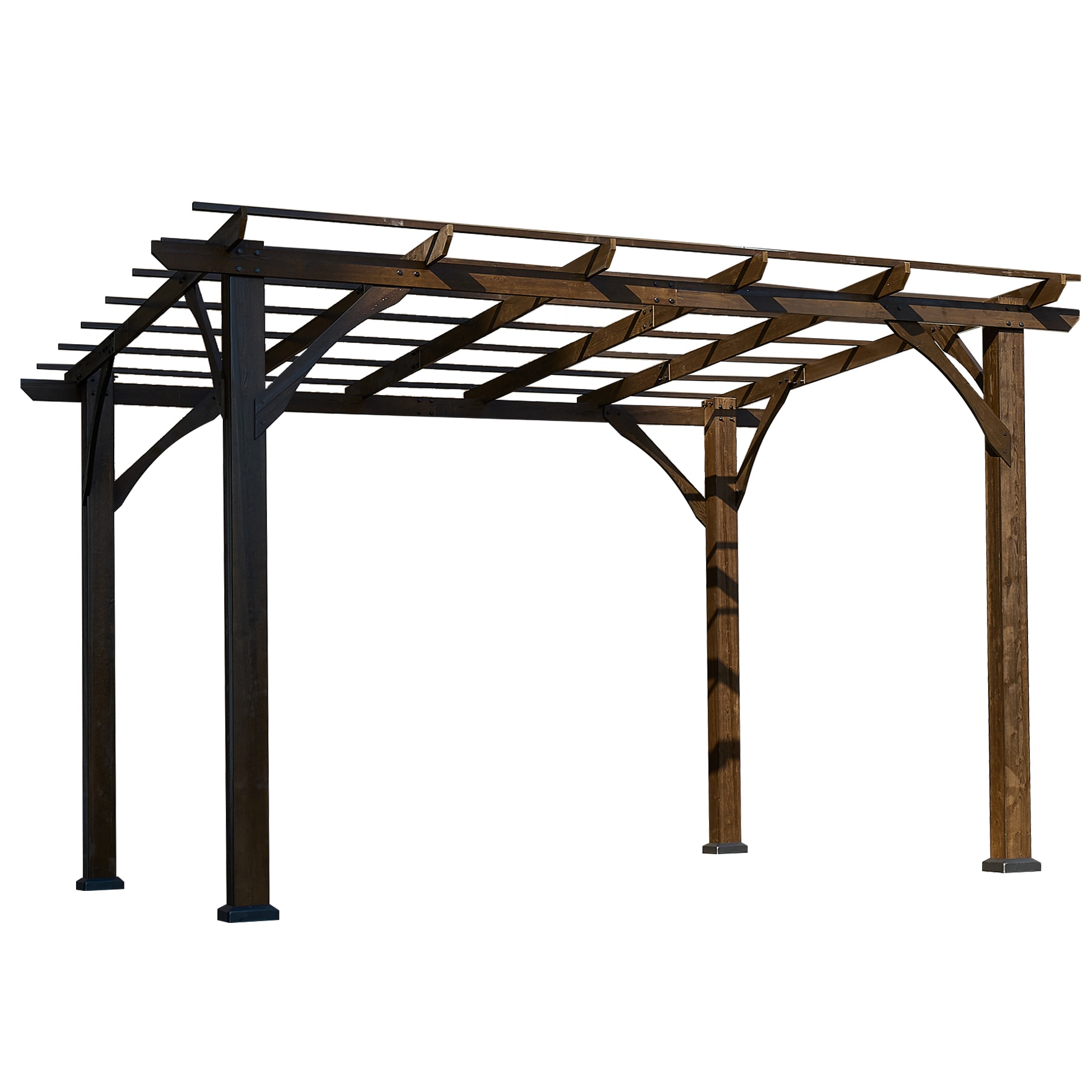 Kahomvis G-QP109-023 Cedar Wood Pergola 10-ft W x 12-ft L x 7-ft 8-in H Brown Wood Freestanding Pergola with Canopy