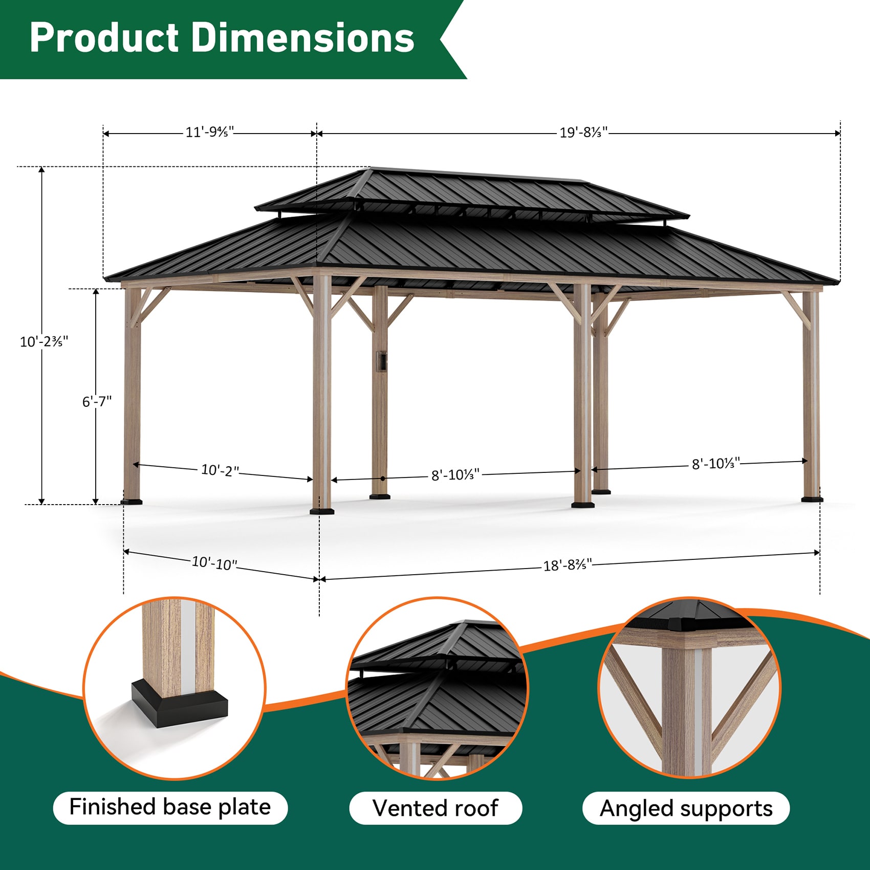 ELEVATE OUTDOORS IG10600042-1220N-WBR Wood-Resin-Gazebos - View #3