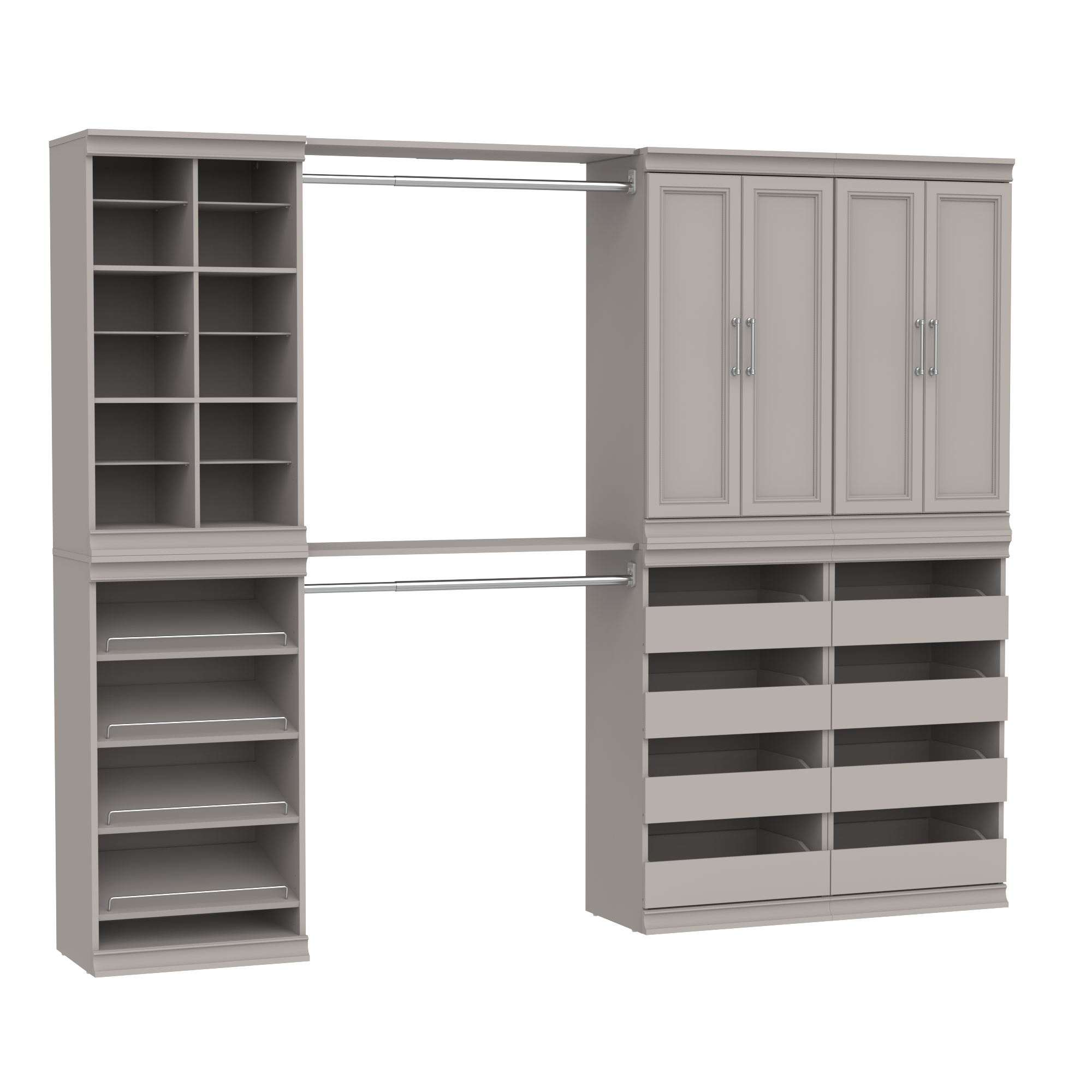 ClosetMaid Modular Storage 8.35-Feet to 8.35-Feet W x 6.69-Feet H Taupe Solid Shelving Wood Closet System