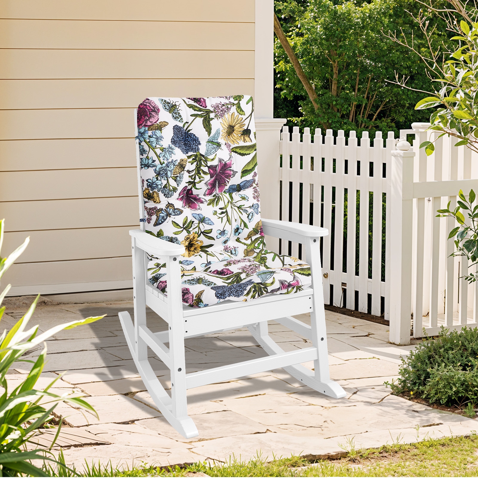 JEAREY 03YY-DZ-WH Patio Rocking Chair with Cushion White HDPE Frame Rocking Chair with Multiple colors/finishes Cushioned Seat
