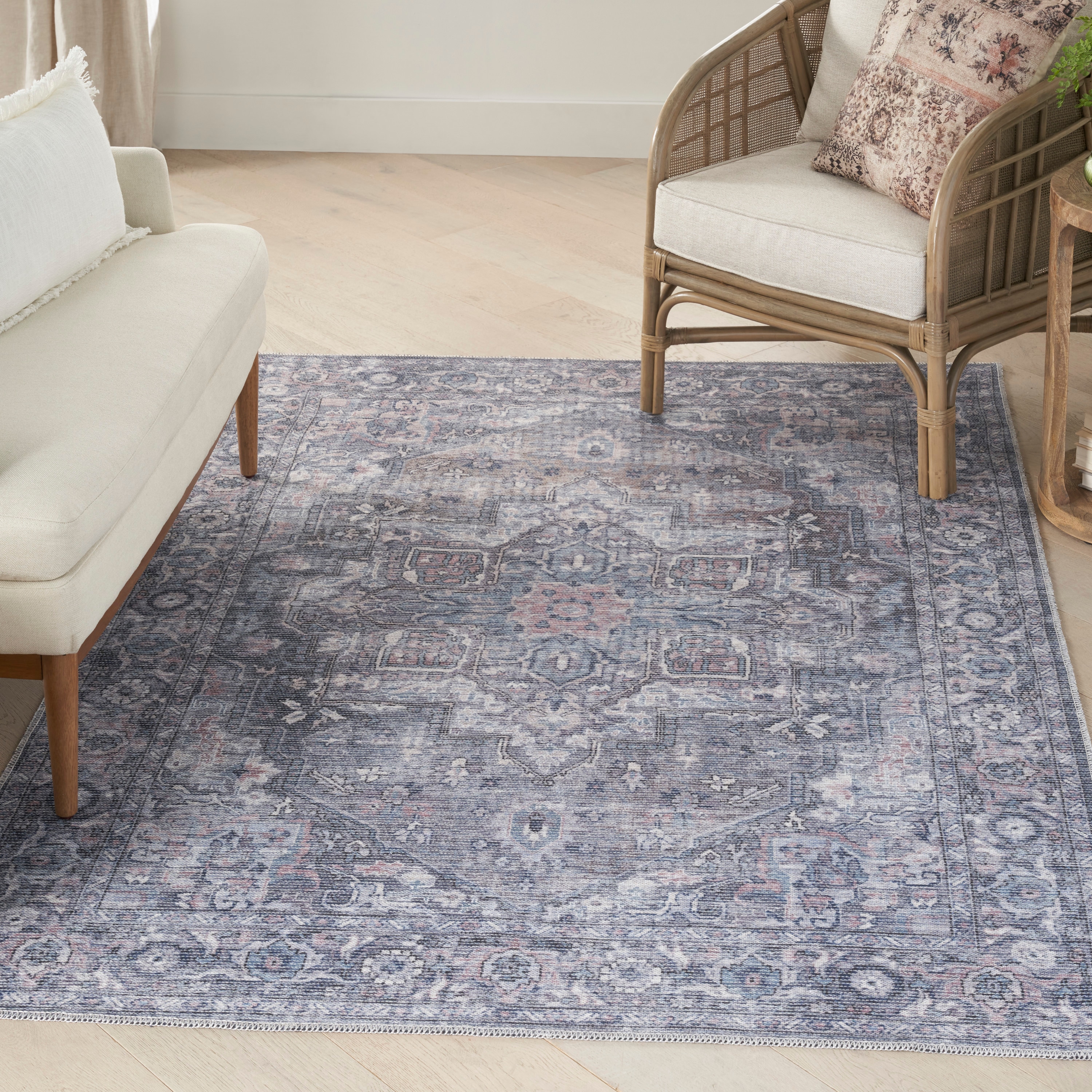 Nicole Curtis 099446164582 Machine Washable Series 1 6 x 9 (ft) Loomed Polyester Grey Rectangular Indoor Border Vintage Machine washable Area rug