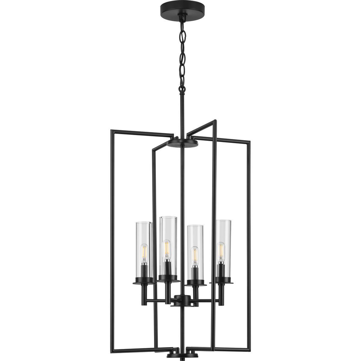 Progress Lighting Kellwyn 4-Light Brushed Nickel Transitional Clear Glass Lantern Medium Hanging Pendant Light