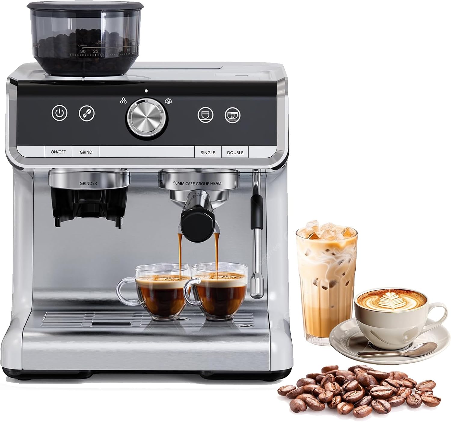 Garvee GWPHO-11BBF56P Espresso Machines with Burr Grinder 20 Bar Milk Frother Steam Wand  Professional Coffee Maker for Home