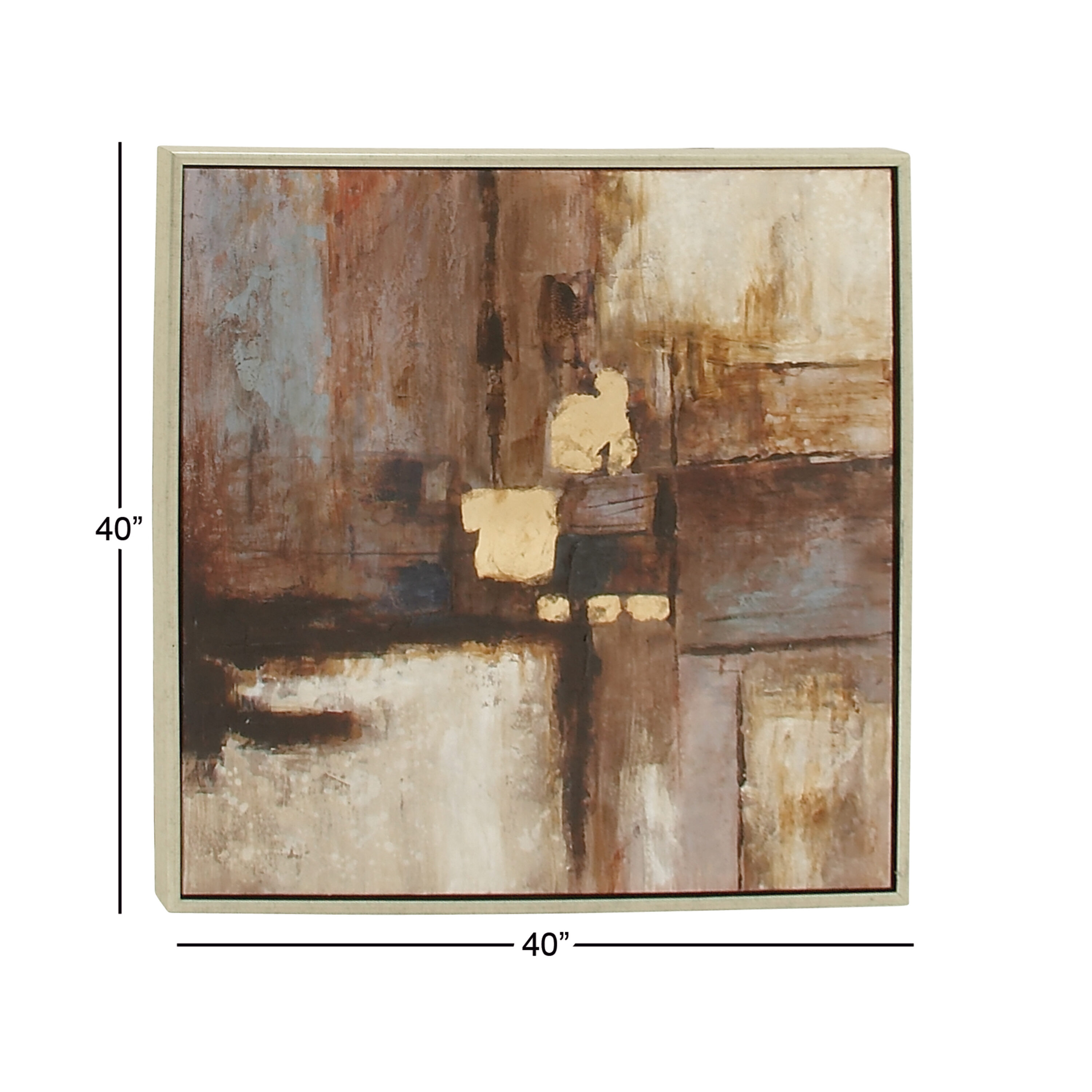 Oversized Brown and Tan Abstract Canvas Wall Art with Silver Frame