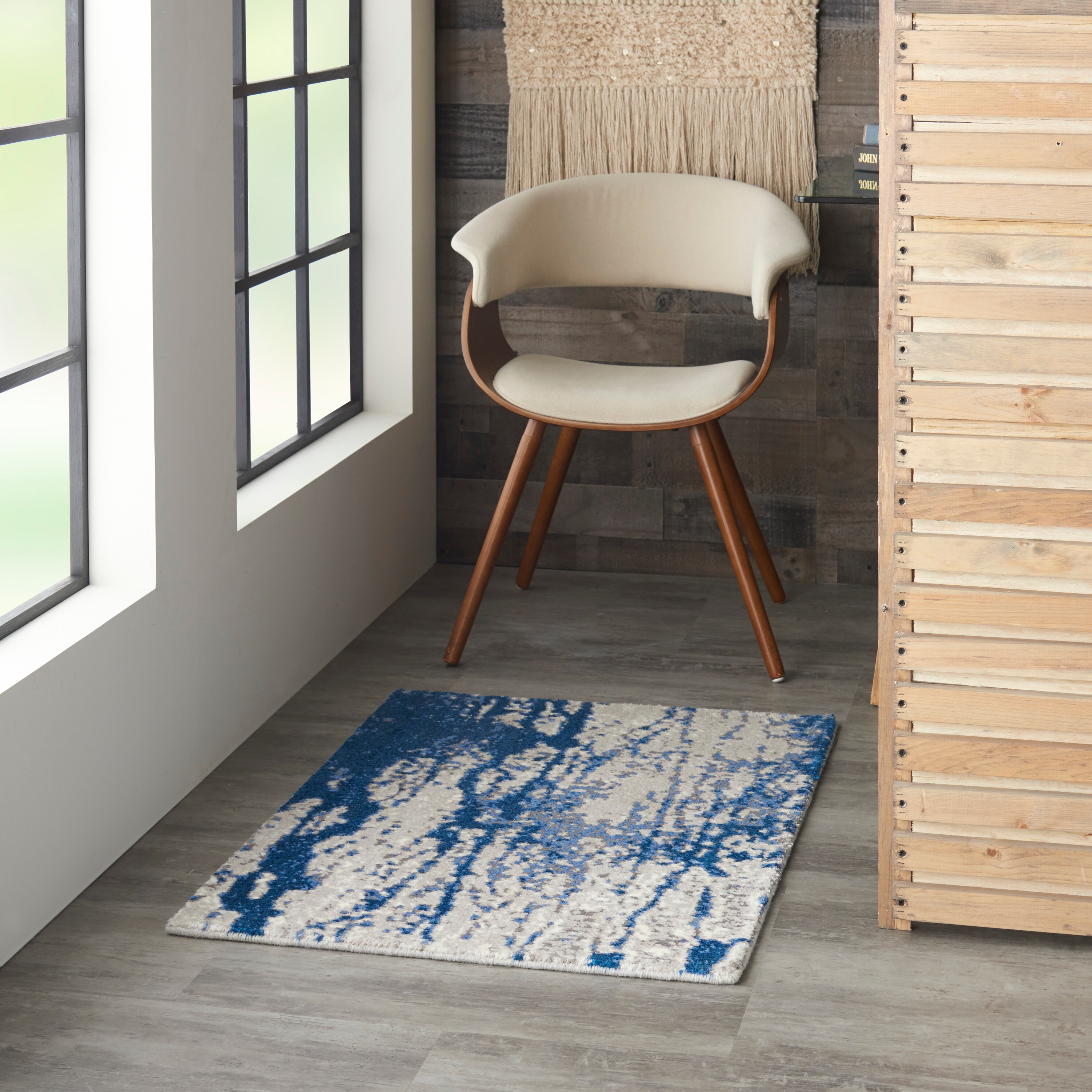 Twilight Abstract Blue and Ivory Wool-Blend 2x3 Area Rug