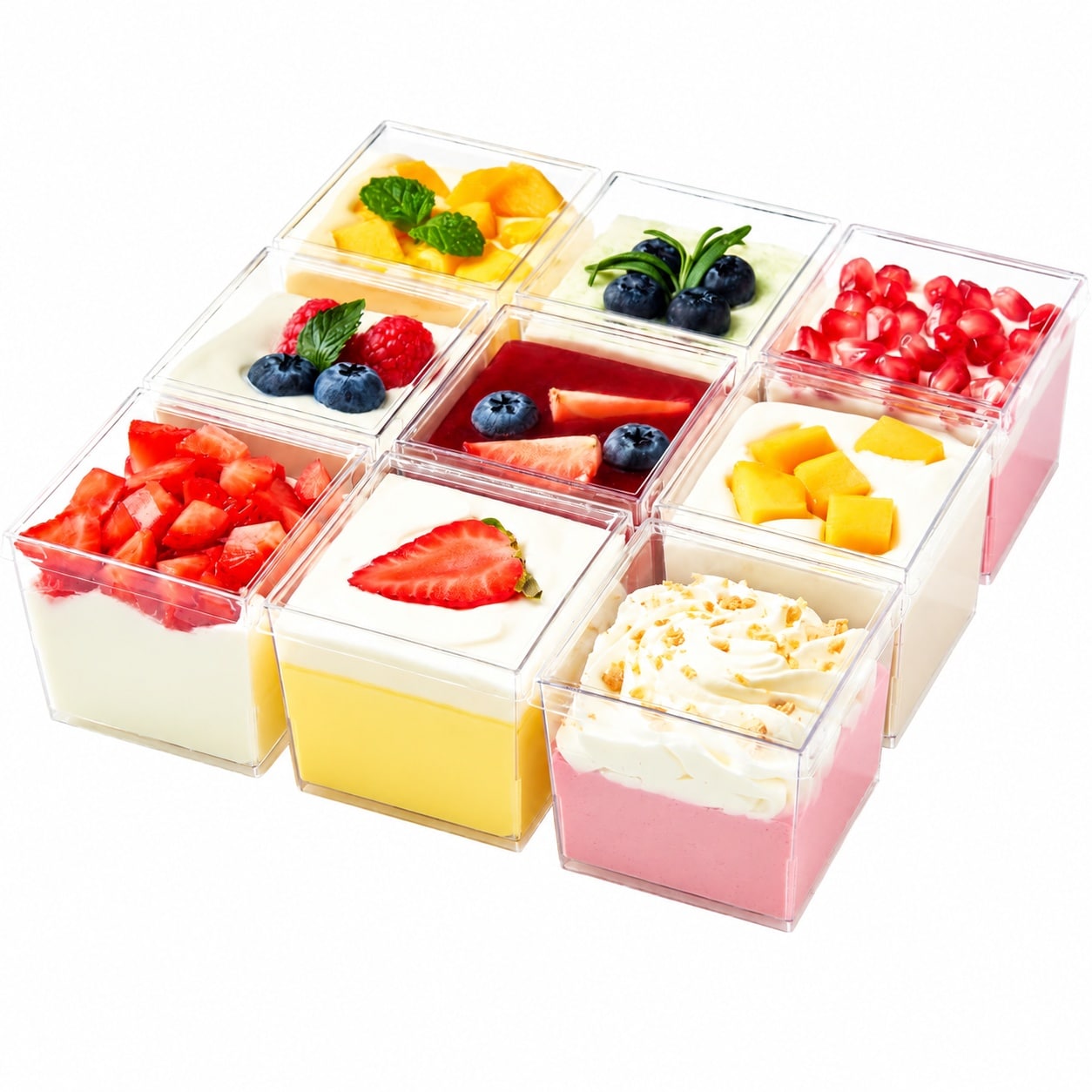 Aoibox 5 fl oz Clear Square Plastic Dessert Cups with Lids and Spoons Set of 50 Dessert Sets 2 8 x 2 8 x 3 in #LABDH53I