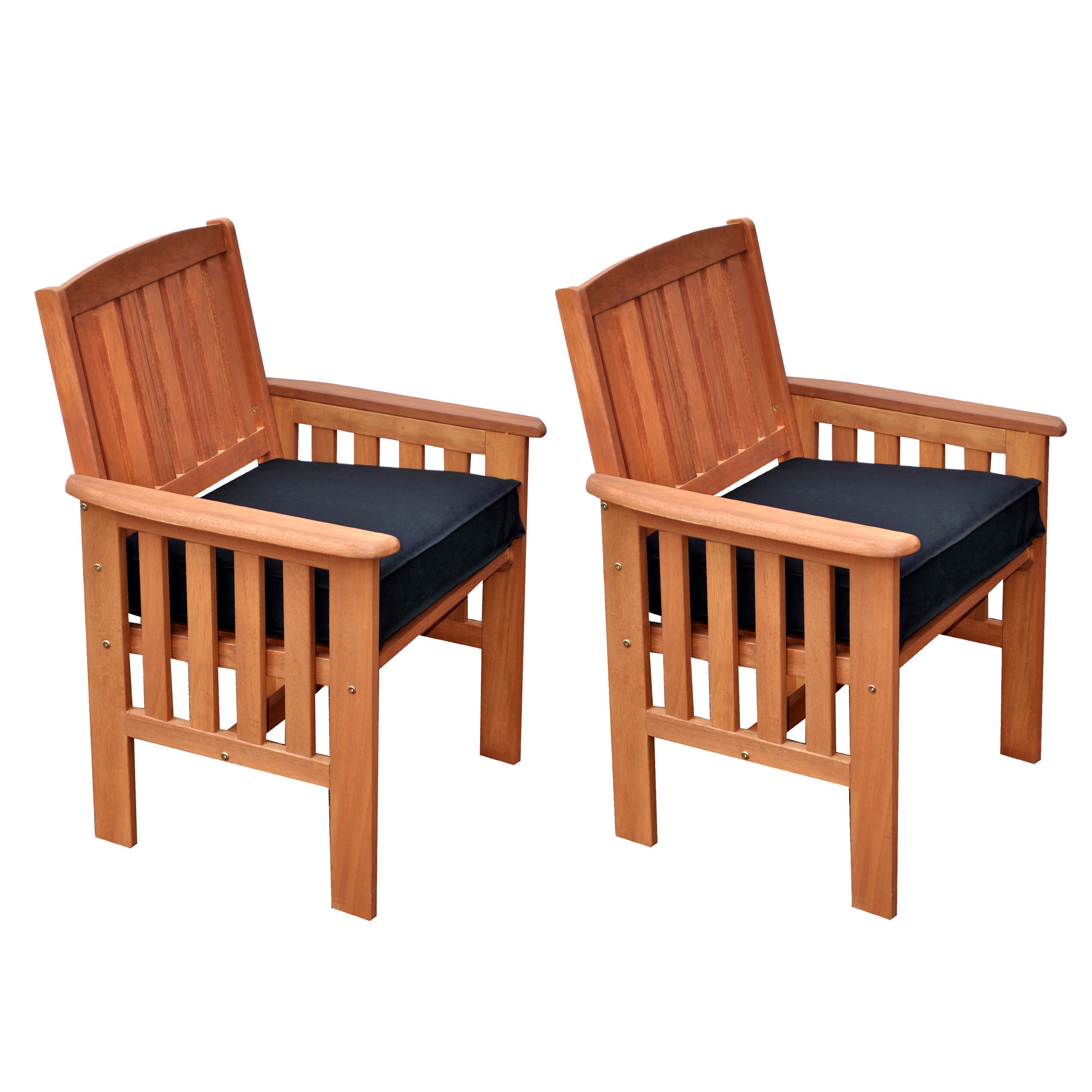 Miramar Set of 2 Cinnamon Brown Wood Frame Stationary Conversation Chair(s) with Black Slat Seat Polyester | - CorLiving PEX-868-C