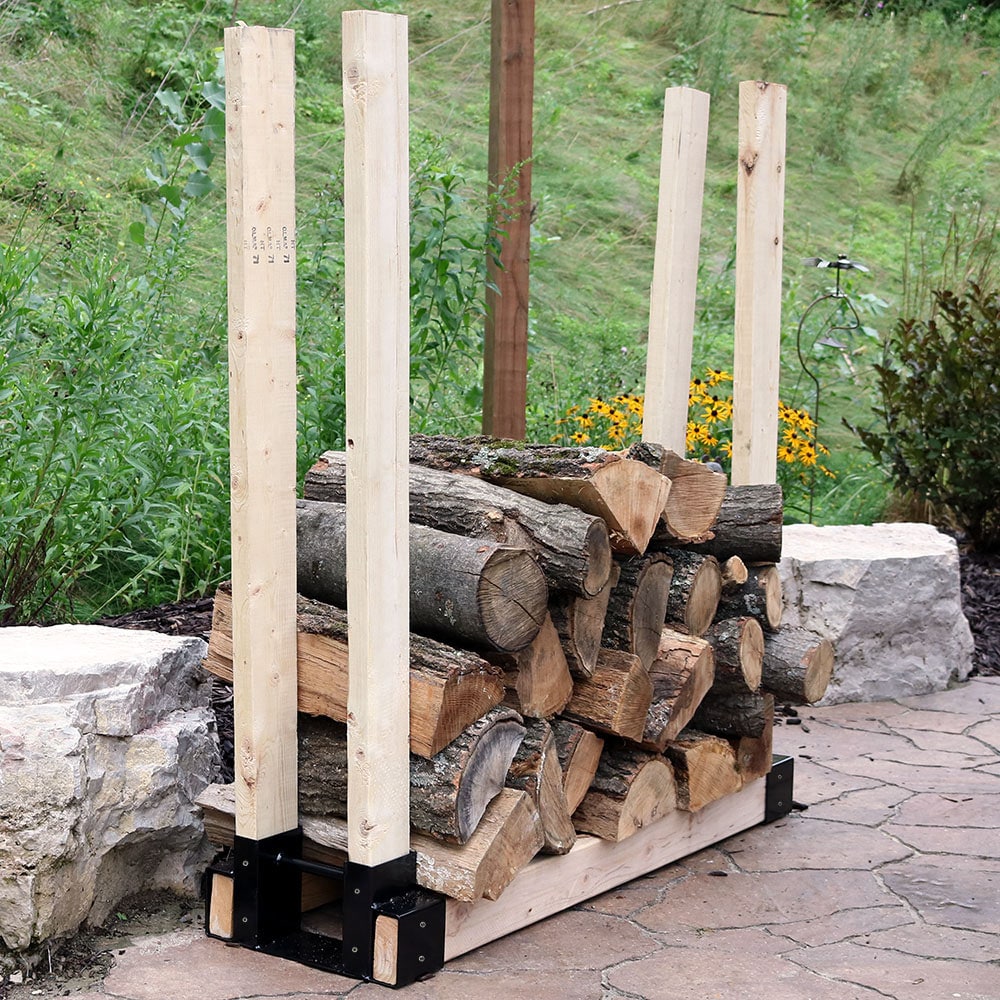 Sunnydaze Indoor-Outdoor Black Steel Firewood Log Rack and Cover