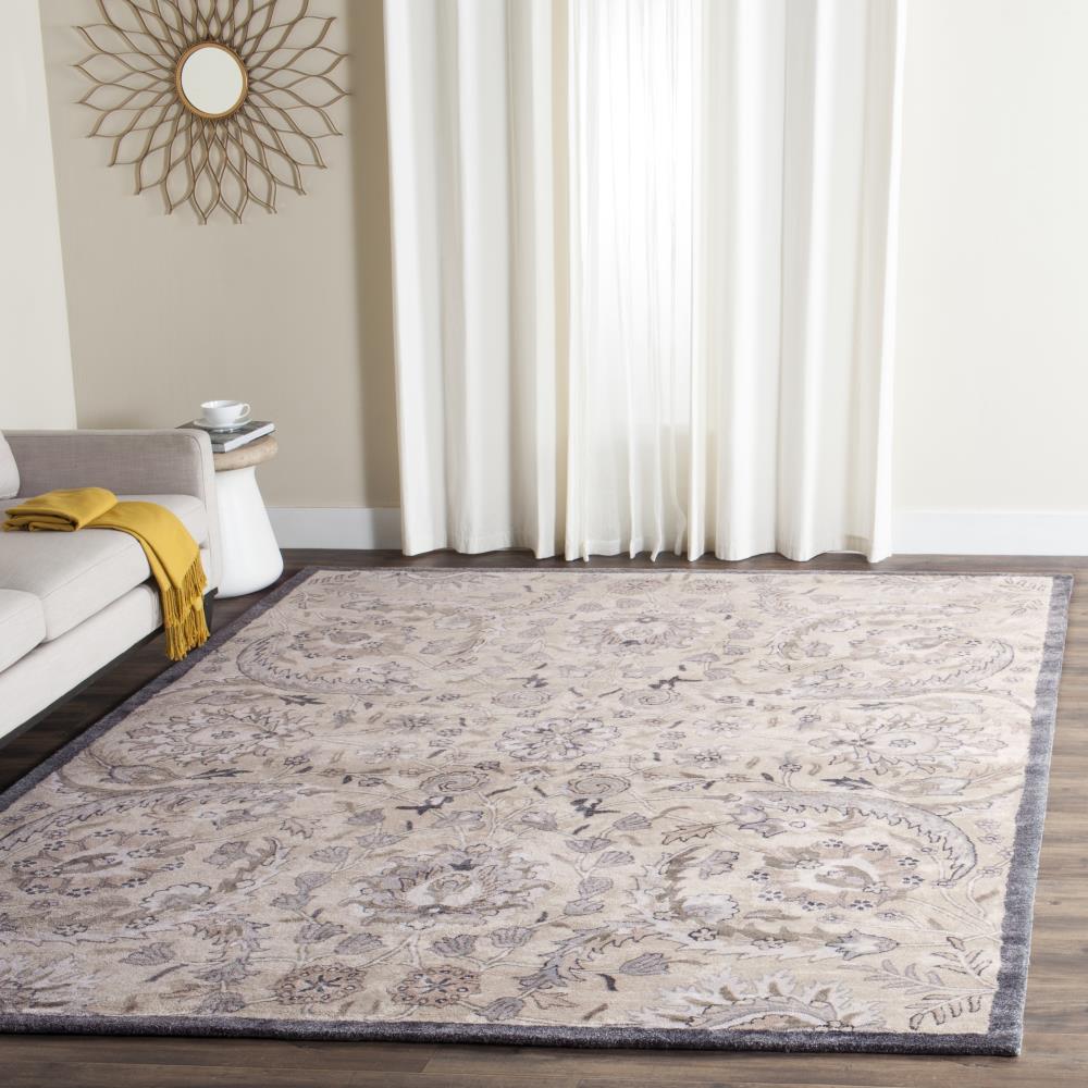 Beige and Multi 4' x 6' Hand-Tufted Wool Area Rug