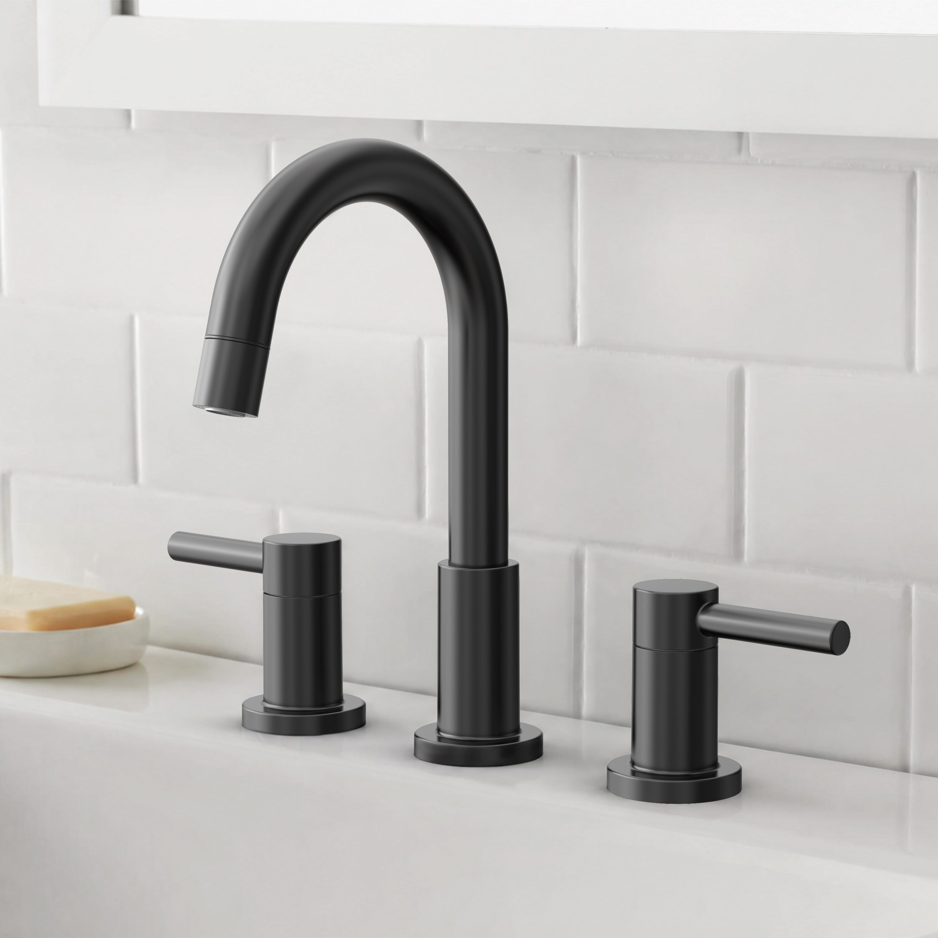 allen + roth Harlow Matte Black Widespread 2-handle WaterSense Mid-arc Pull-down Bathroom Sink Faucet with Drain with Deck Plate