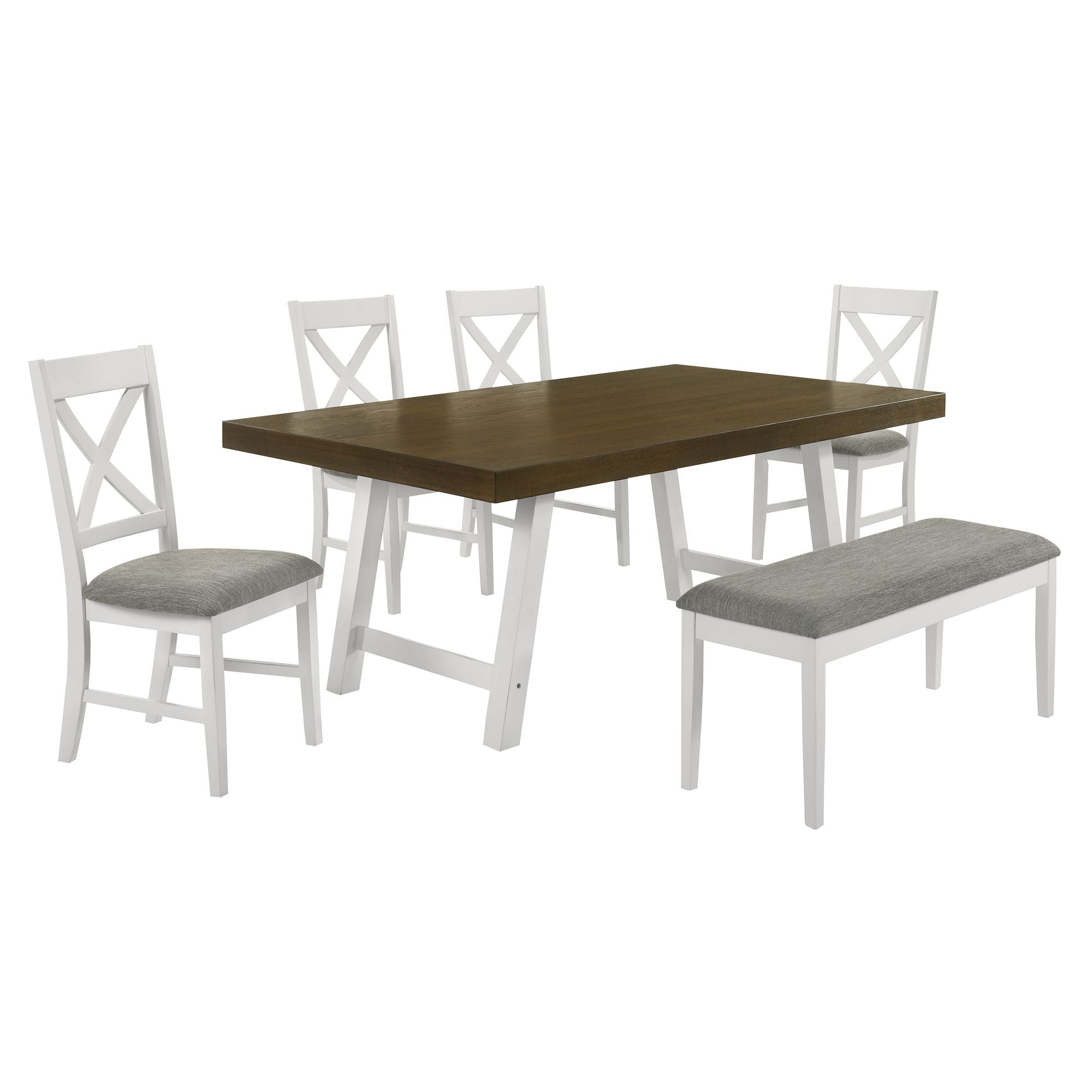 Picket House Furnishings D-9610-7-6DS Leena Oak, Antique White Country Dining Room Set with Rectangular Table ( Seats 6 )