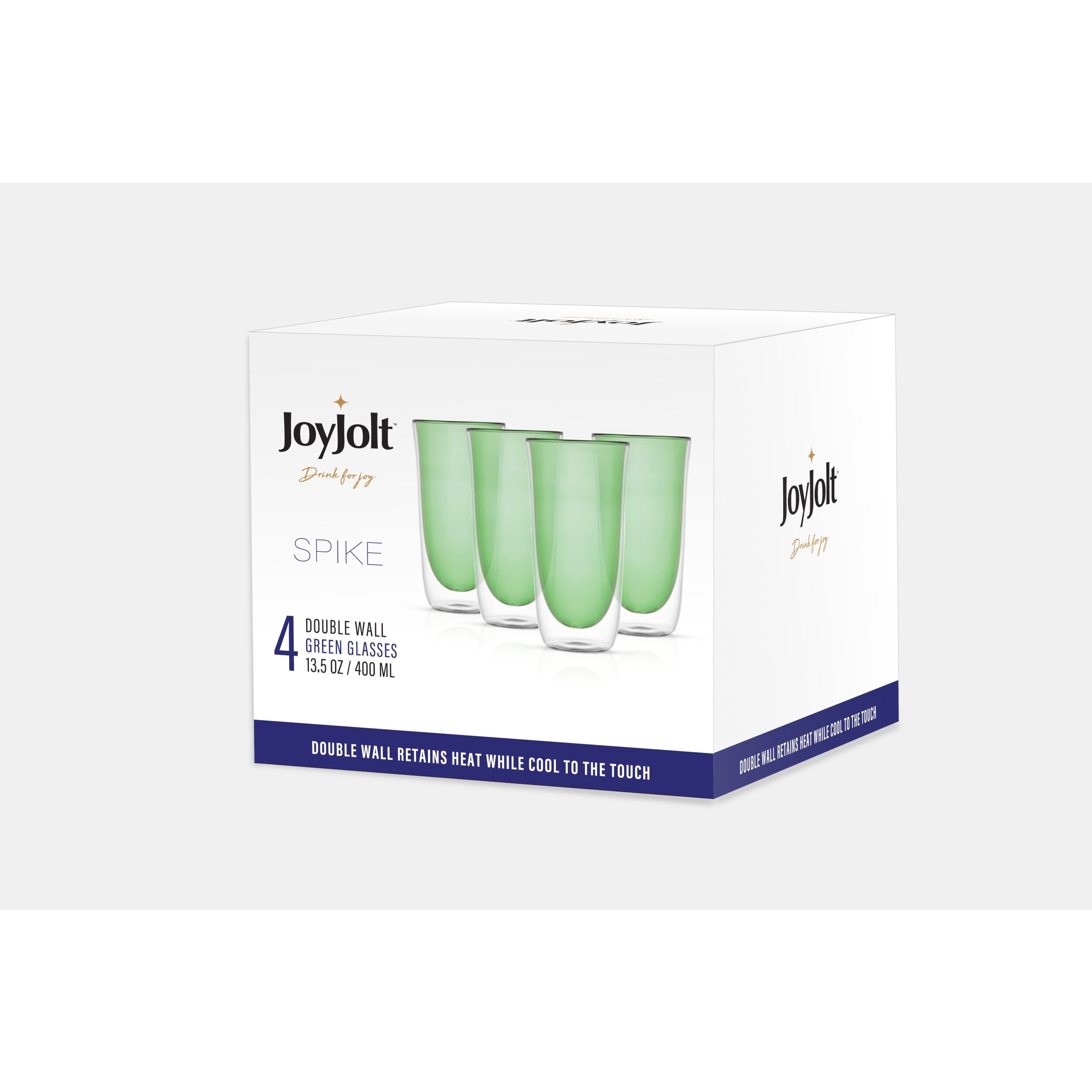 JoyJolt Spike Double Wall Glasses, 13.5 Ounce Cocktail Drinkware Glass Set of 2, Clear