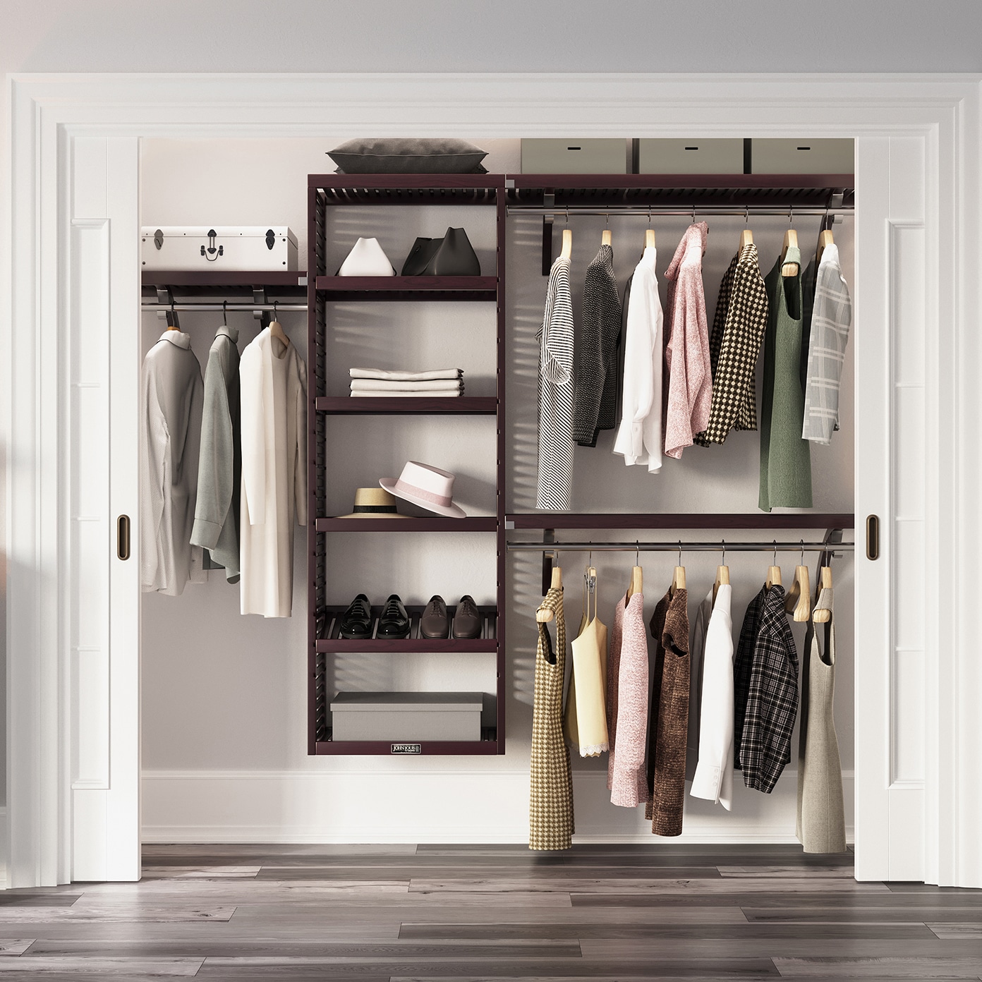John Louis Home JLH-588-LW 4-Feet to 10-Feet W x 7-Feet H Espresso Ventilated Shelving Wood Closet System
