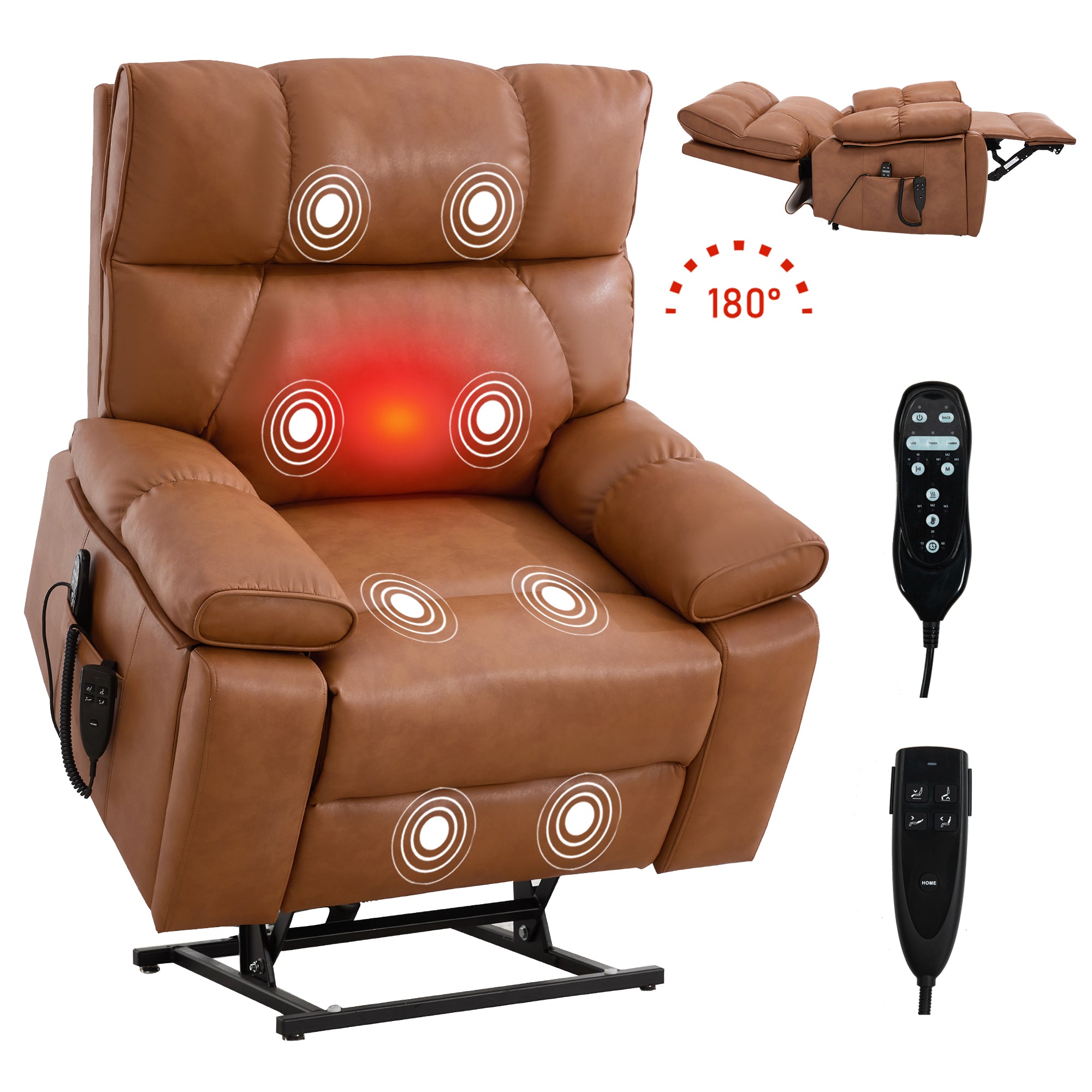 Boyel Living BL-CM843OR Orange Leatheraire Heat Massage Dual Motor Infinite Position Up to 350 LBS Large Electric Power Lift Recliners with Hidden Cup Holders and Power-Remote