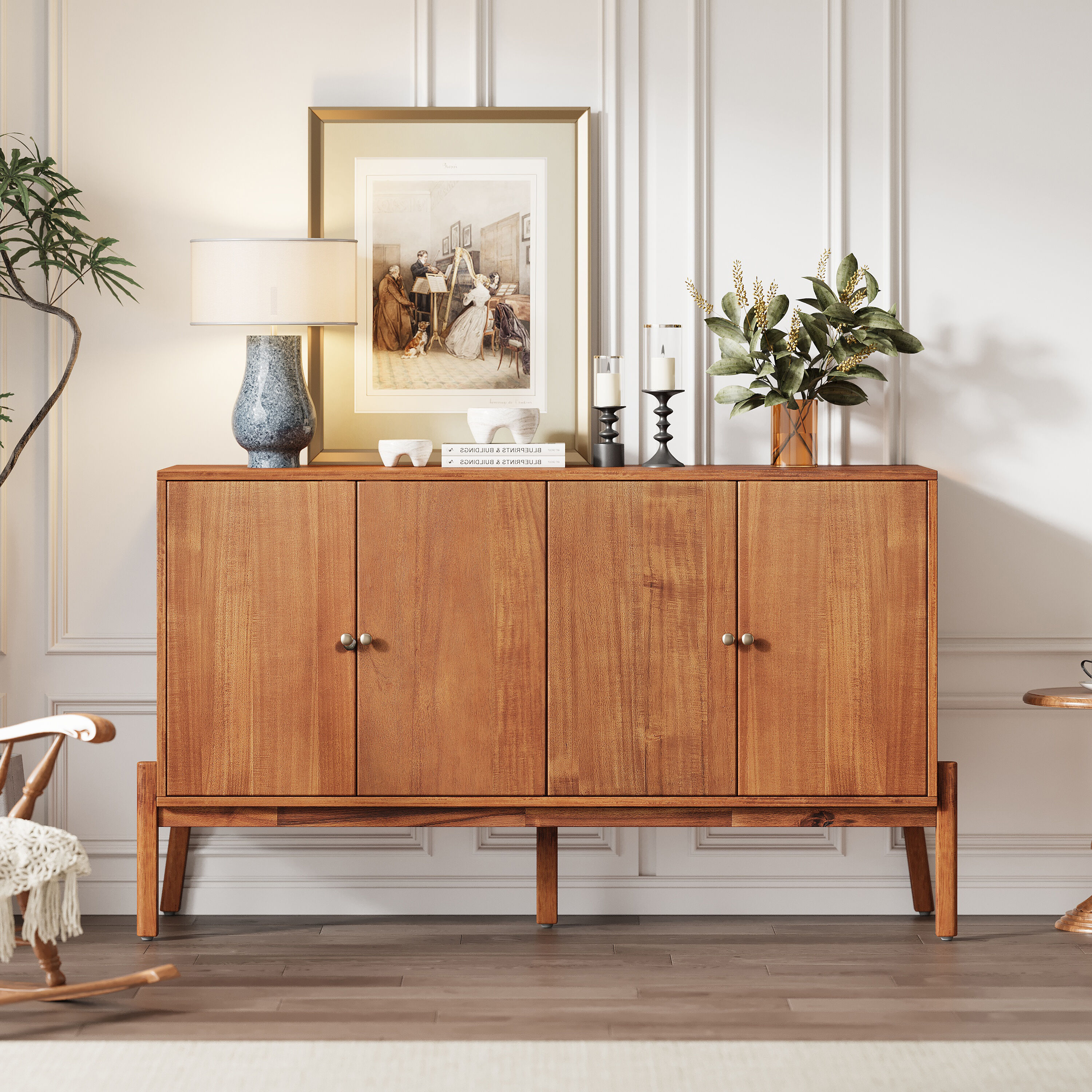 Vynxaria 56.8-in W x 34.2-in H x 18-in D Brown Buffet Sideboard Cabinet