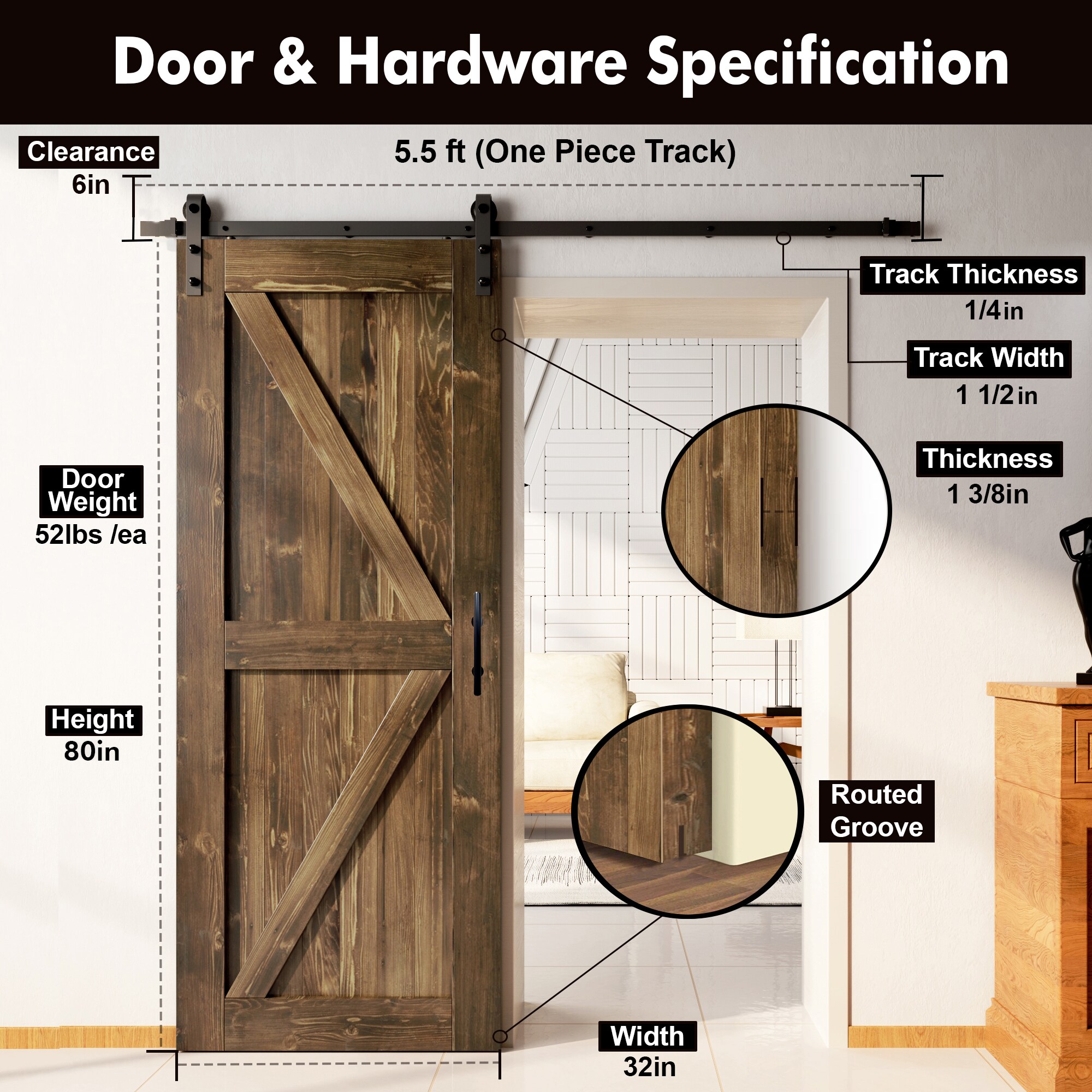 HOMACER YT1TGH066C-3280F-WA Barn-Doors - View #2