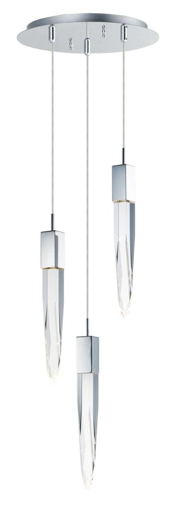 ET2 E31243-20PC Quartz 3 -Light Polished Chrome Modern/contemporary Clear glass Cylinder Integrated LED Medium Hanging Pendant light