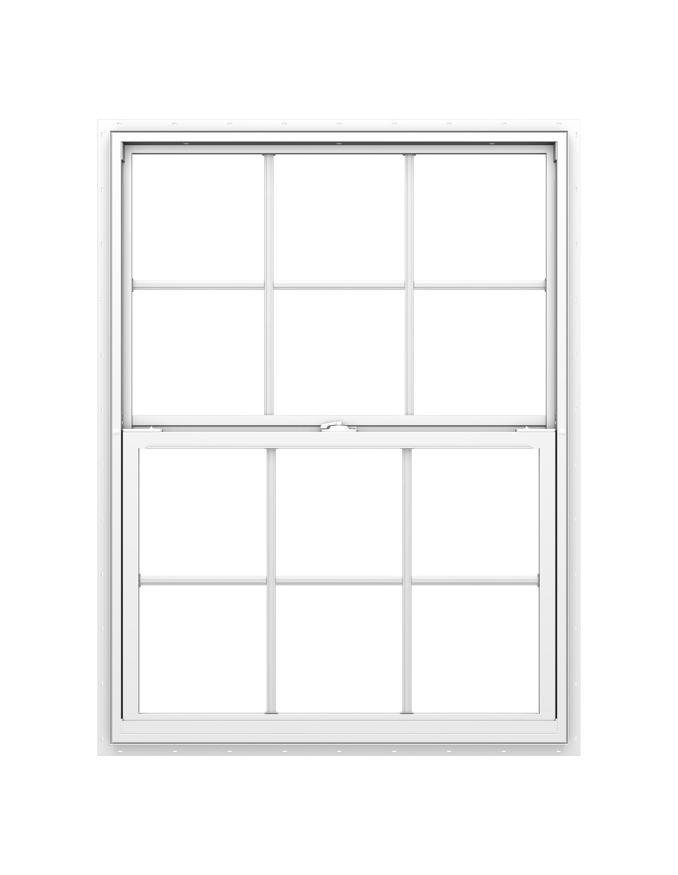 Pella 150 Series New Construction 23.5-in x 35.5-in x 2.6875-in Jamb White Vinyl Dual-pane Single Hung Window with Grids Half Screen Included -  1000009490