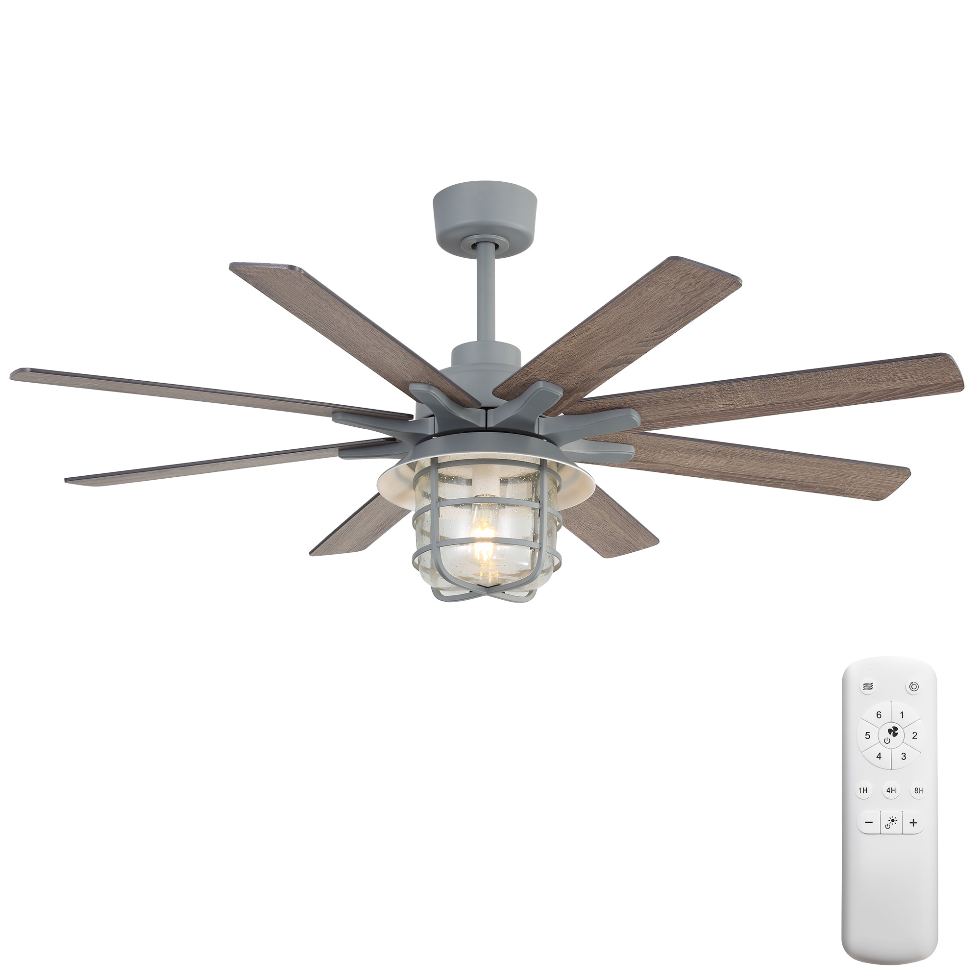 Flynama L-79931 52-in Cement Grey with Plywood Blades Ceiling Fan With Light 8 -Blade )