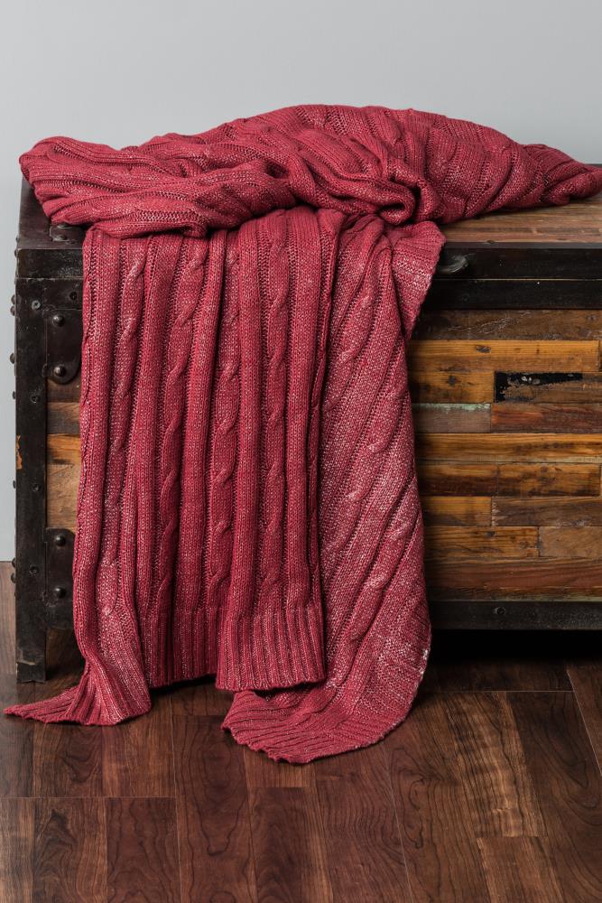 Rizzy Home THRTH0306RESV5060 Throw Red with silver accents 50-in x 60-in Cotton Throw