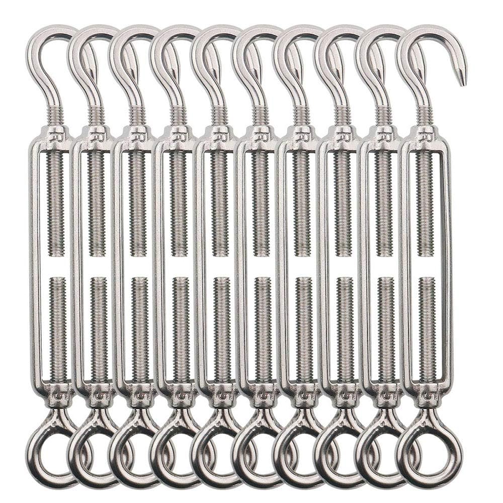 Phyfalip  M5 Stainless Steel Turnbuckle Hook and Eye 10 Pack Adjustable Cable Wire Tensioners for Outdoor Hanging and Deck Railing