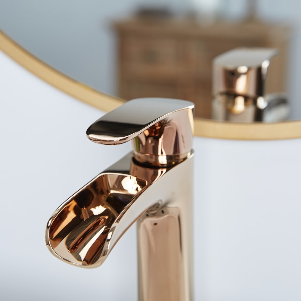 allen + roth 71-BVF11-RG-AR Eliza Rose gold Vessel 1-handle WaterSense Waterfall Commercial/Residential Handle Bathroom Sink Faucet with Drain
