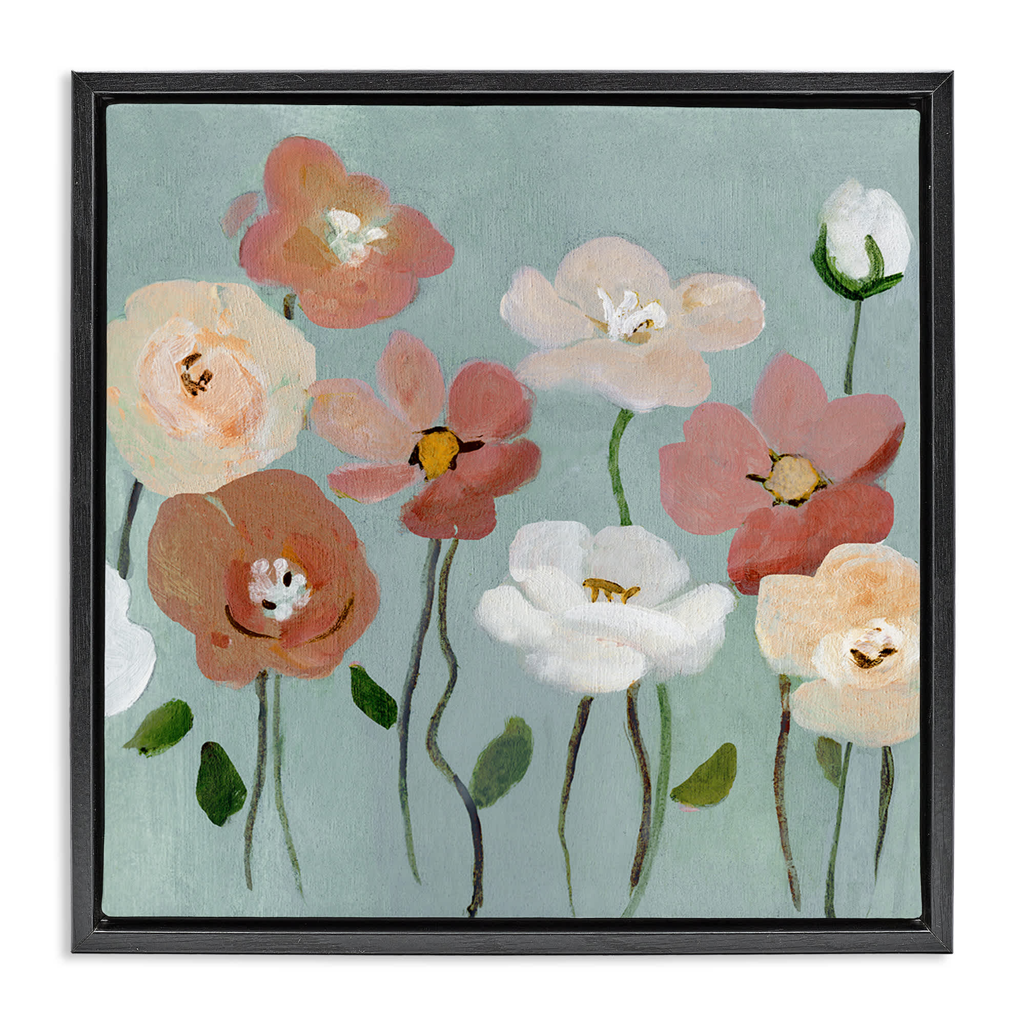 Stupell Industries BS-287-FFB-24X24 Boho Blooms on Blue Black Framed Floater Canvas Wall Art By Charity Henderson 25 x 25
