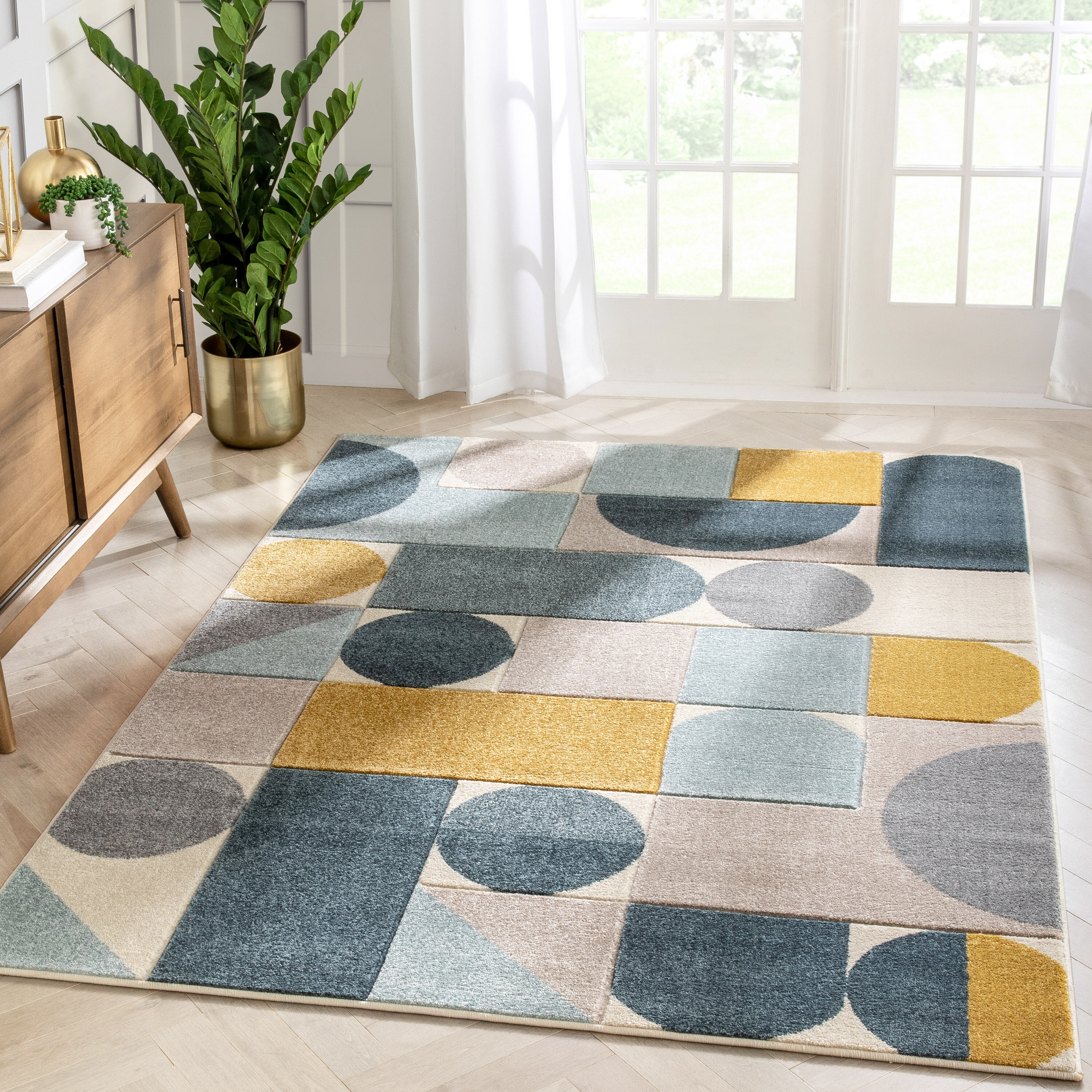 Modern Mustard Geometric Rug Small Large Yellow Grey Living Room Rugs  Carpet Mat