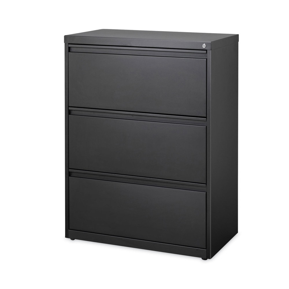 Alera 26140 Black Lateral File Cabinet with Three Drawers for Legal, Letter, and A4 Size Files