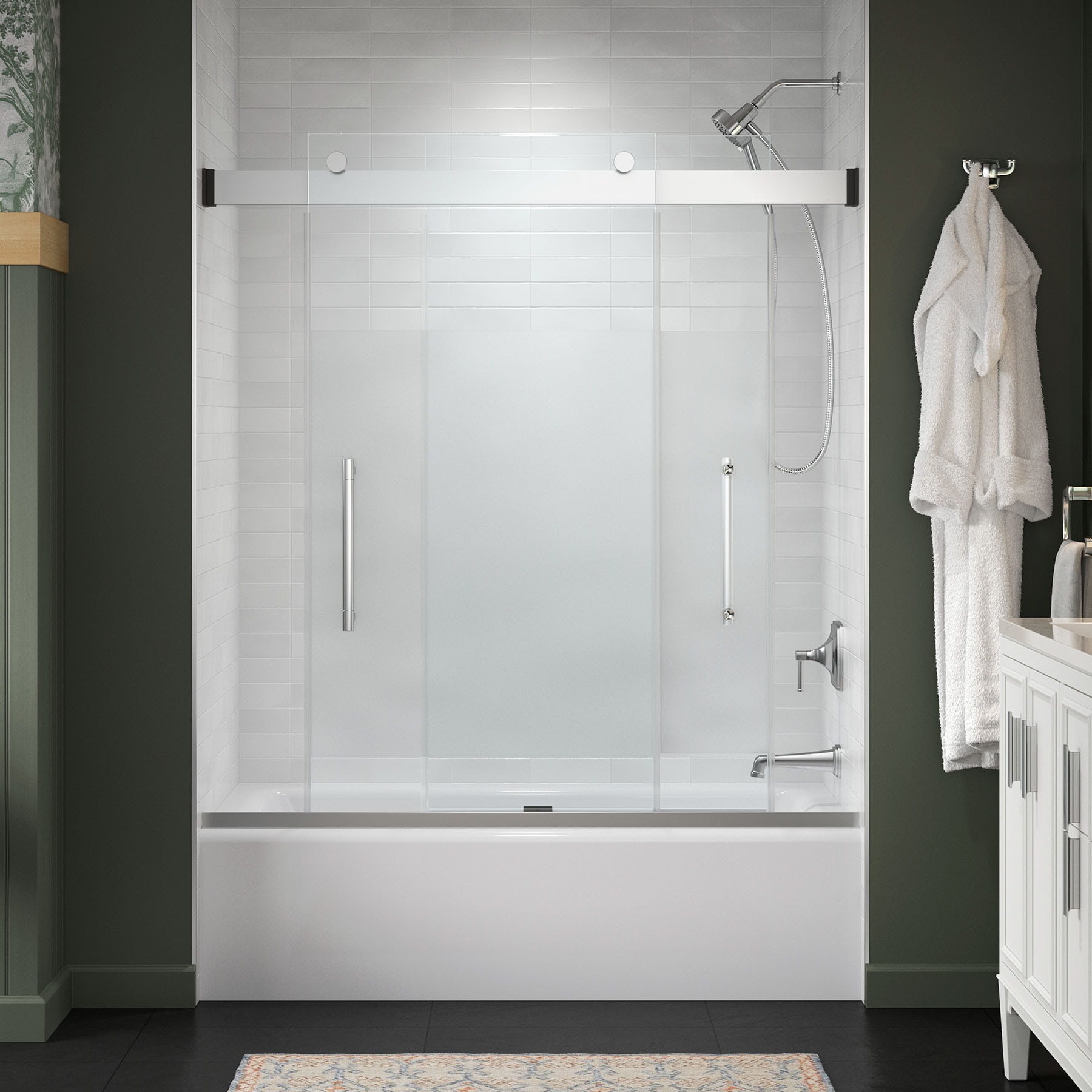 KOHLER 702476-8G81-SHP Premise Bright Polished Silver 56-in to 60-in W x 61.75-in H Frameless Sliding Soft Close Bathtub door