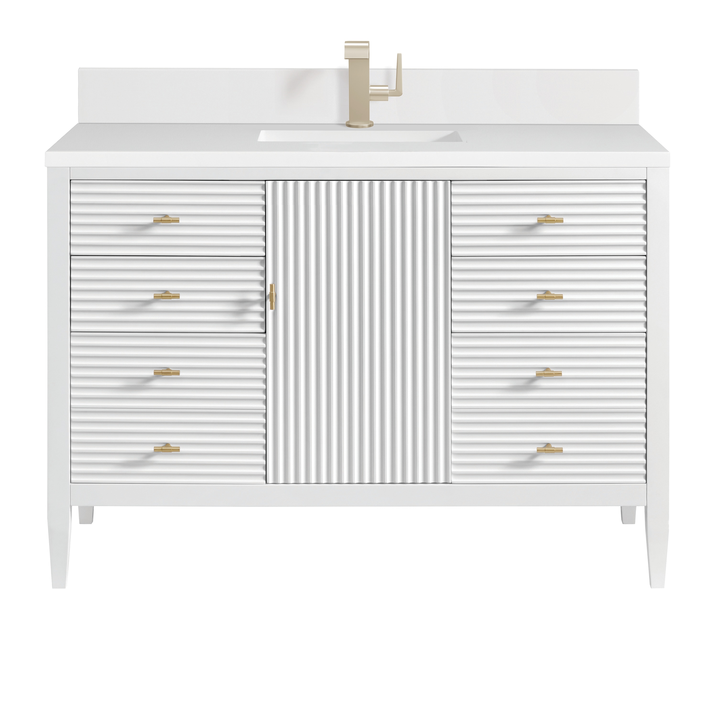 James Martin Vanities 485-V48-BW-1WZ Myrrin 48-in Bright White Undermount Single Sink Bathroom Vanity with White Zeus Quartz Top