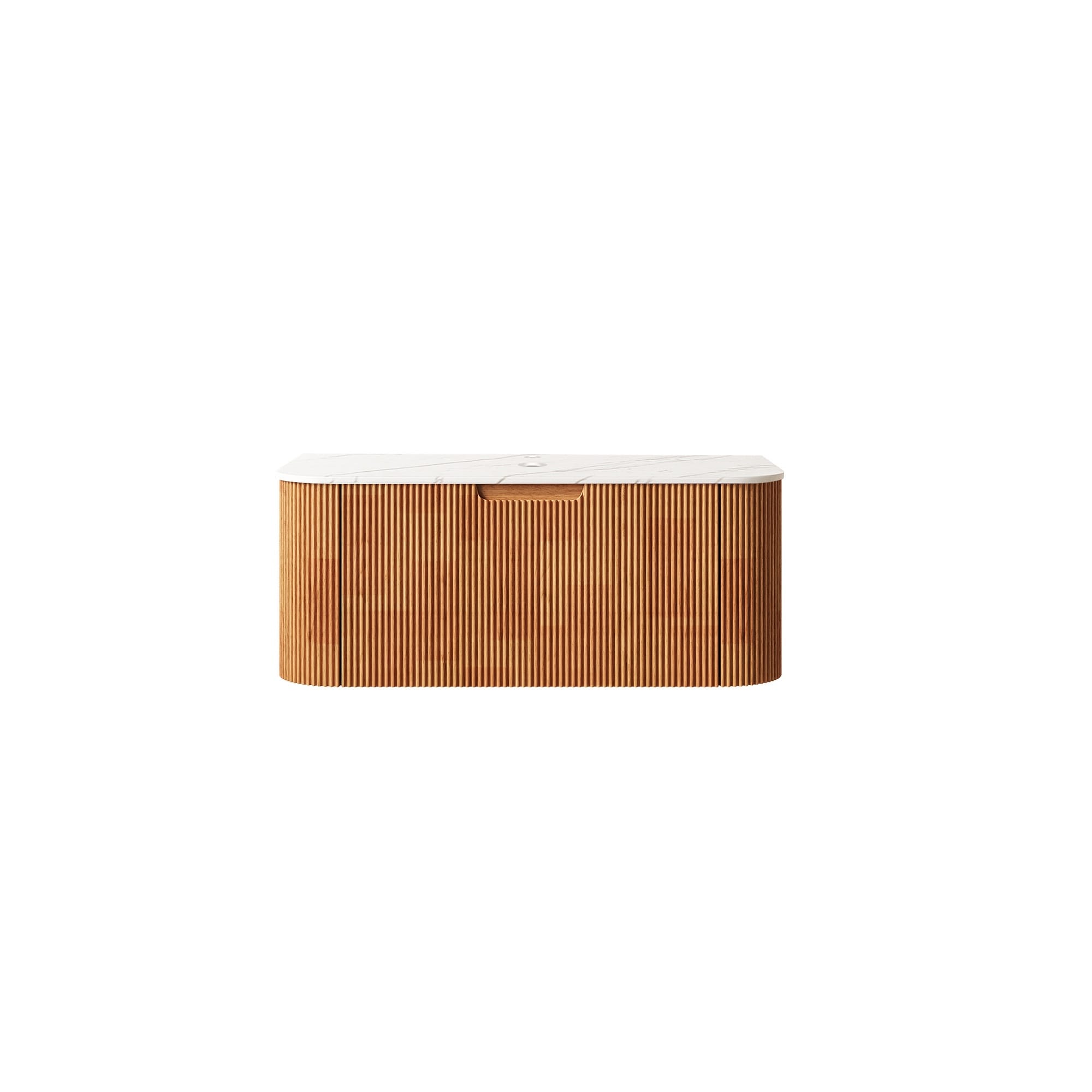 LIVACA - 36 inch Natural Wood Wall Mounted Bathroom Vanity with Carrara White Sintered Stone Coun...