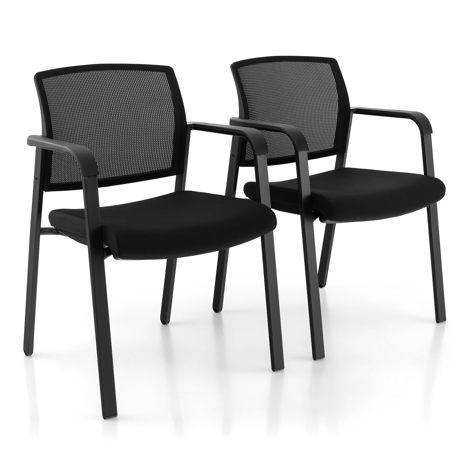 Slickblue D-CO-2-KD44501BC Set of 2 Mesh Back Black Modern Ergonomic Fixed Arm Foam Seat Stacking Guest Chair