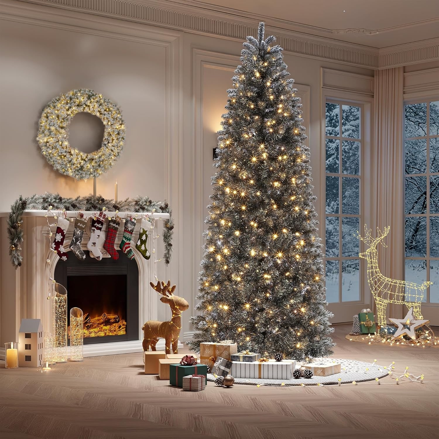 Garvee 7.5Ft Pencil Gradient Colorful Christmas TreeWarm White