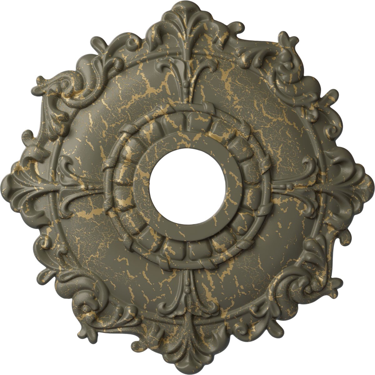 Ekena Millwork CM18RLWHC Riley 18-in W x 18-in L Painted Witch Hazel Crackle Polyurethane Whole Ceiling Medallion