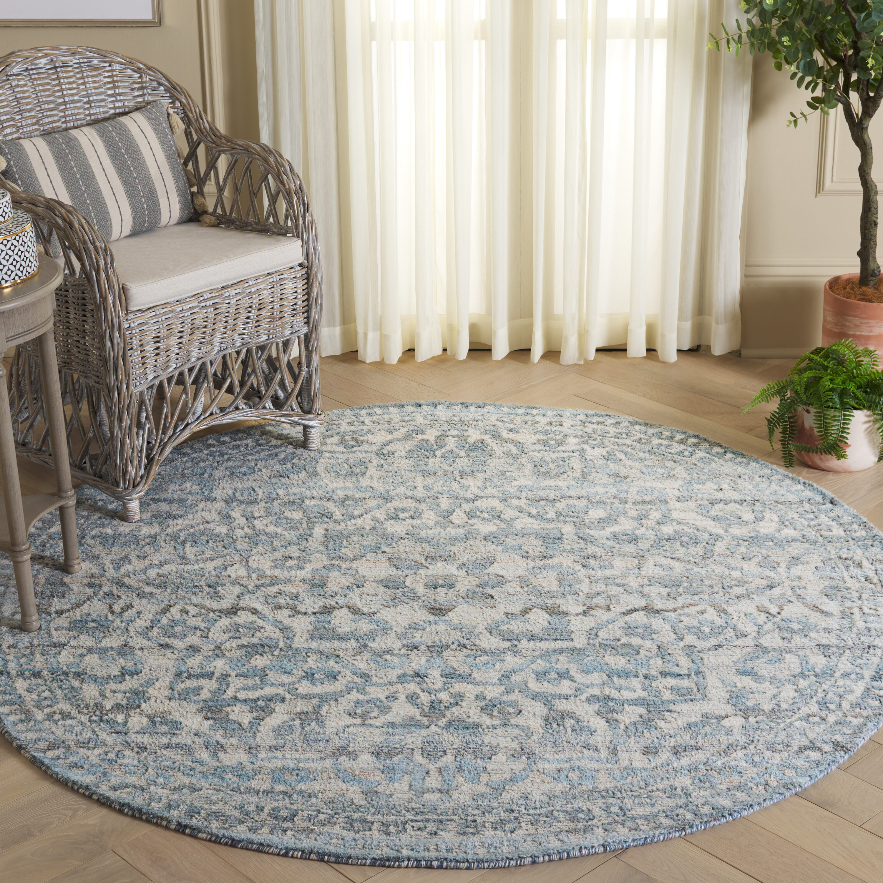  Marquee 109 Blue/Gray Traditional 6ft x 6ft Round Rug