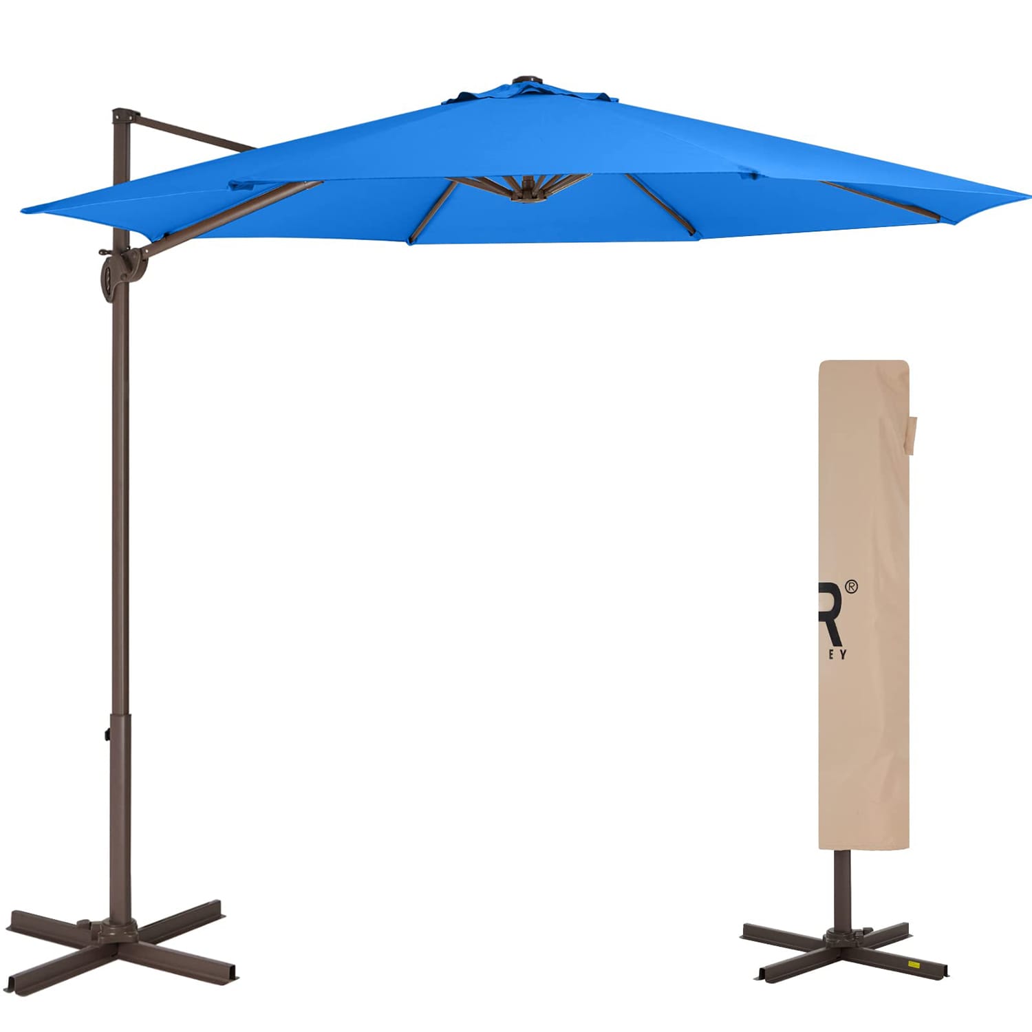 JEAREY 10 Ft Blue Round Offset Patio Umbrella With Crank And 360 Degree ...