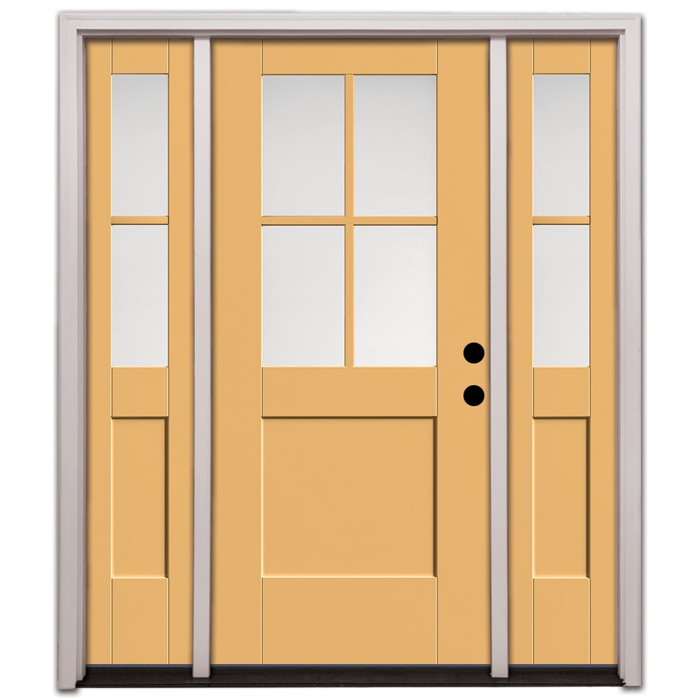 Therma Tru Entry Door 64-in x 80-in x 4-9/16-in Fiberglass Half lite Left-hand inswing Golden Wheat Painted Prehung Front Door with Sidelights with Brickmould Insulating core #S4200XE-LIB4-12-GW