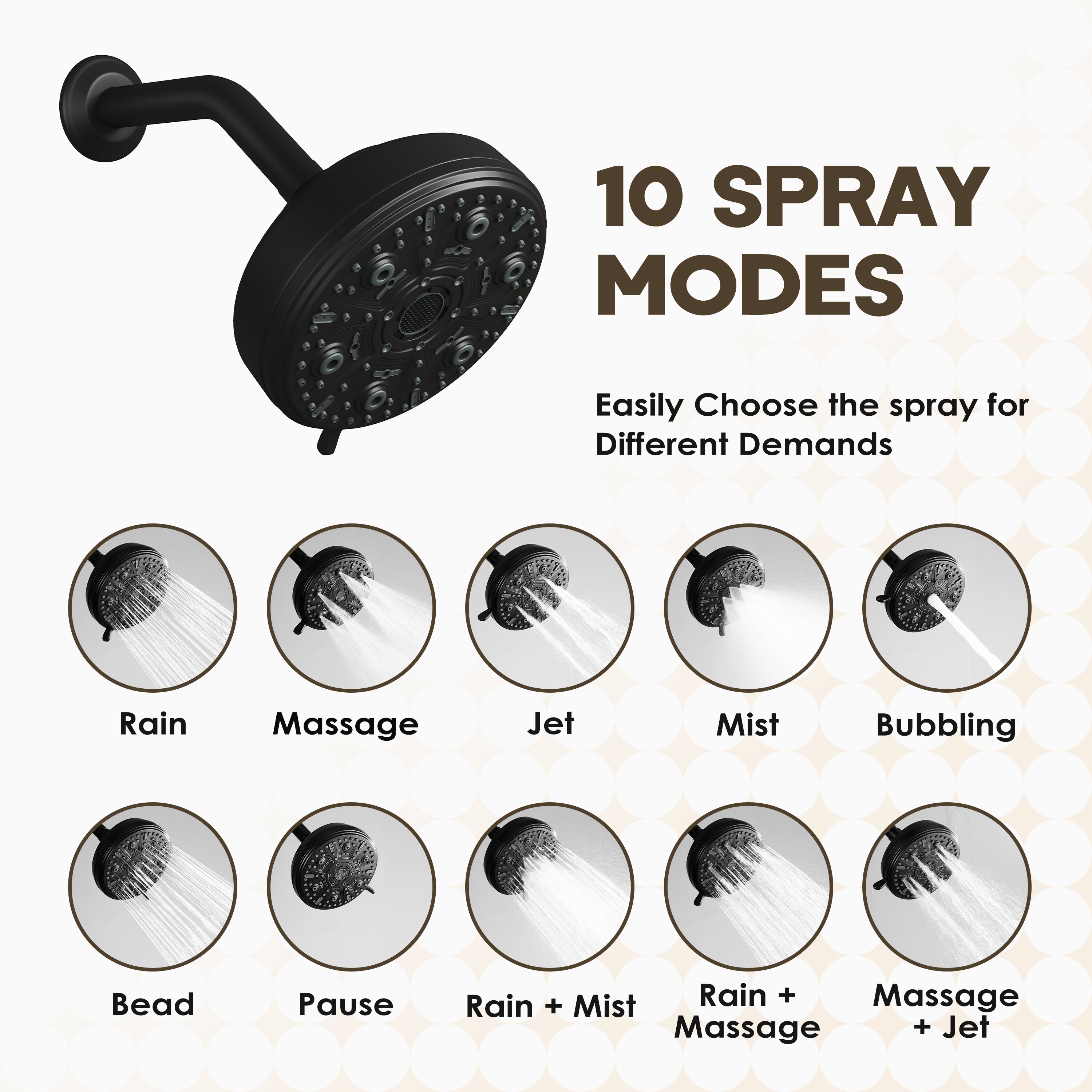 CASAINC 10-Spray Patterns 5 in. Wall Mount Rain Fixed Shower Head and ...