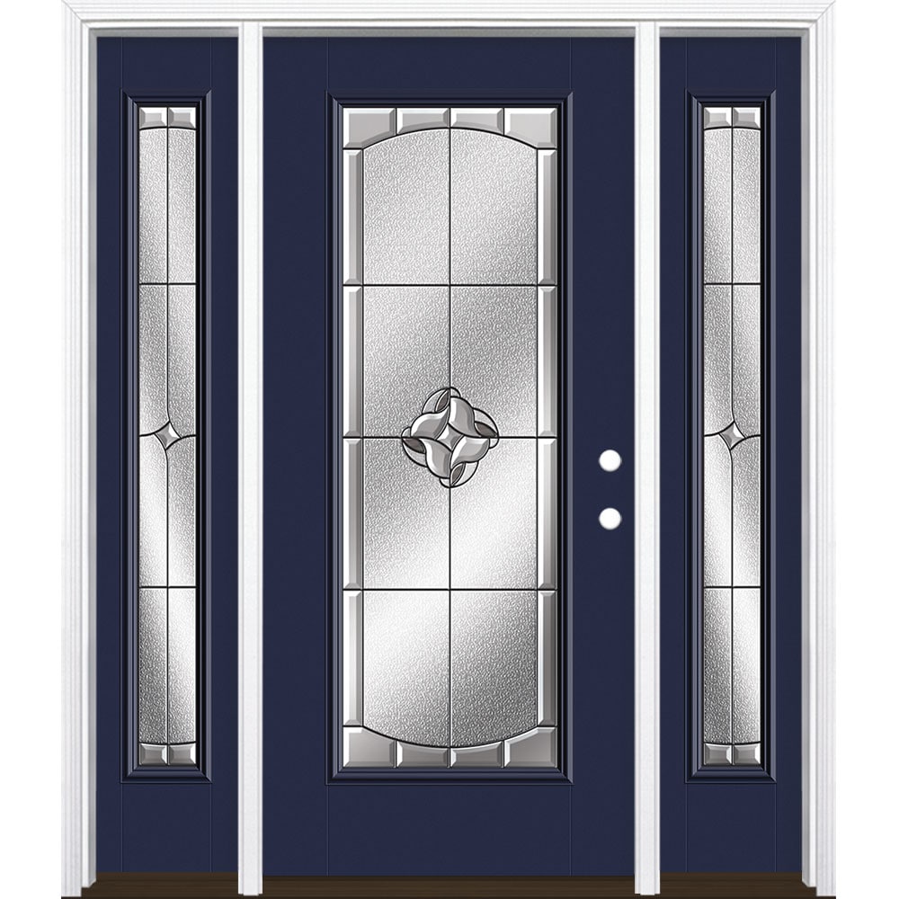 Masonite 3423321 Rozet 60-in x 80-in x 4-9/16-in Fiberglass Full lite Left-hand inswing Eclipse Painted Prehung Single door with sidelights Front Door with Brickmould Insulating core Decorative glass