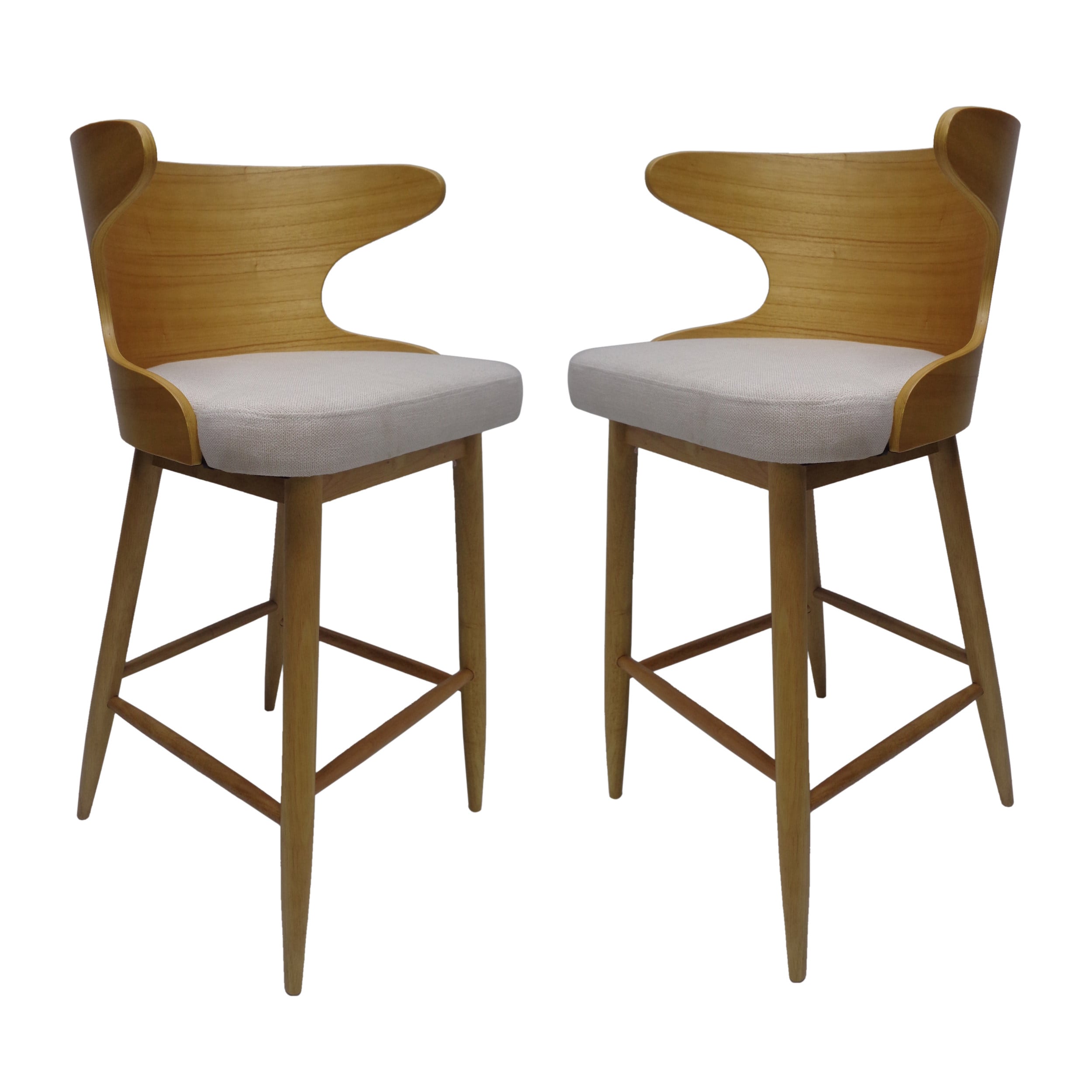 Best Selling Home Decor 304583 Set of 2 Beige 30.25-in H Bar height (28-in to 33-in) Bucket Seat Upholstered Wood Back Bar Stool Back