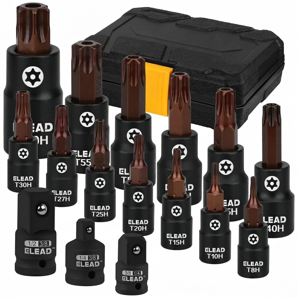 Etokfoks  1 4 in 3 8 in 1 2 in SAE Low Profile Impact Torx Bit Socket Set 16 Piece Rust Resistant S2 Steel