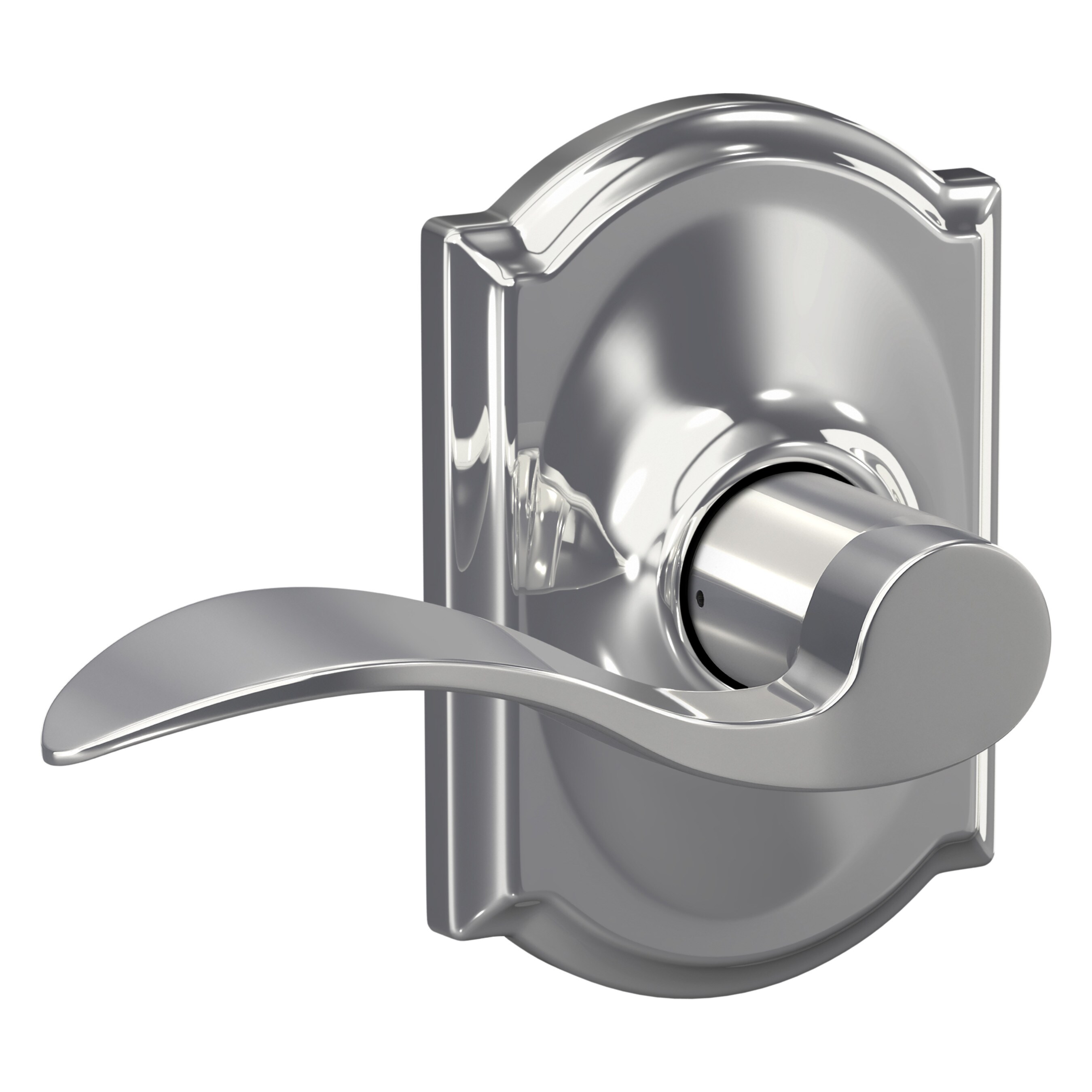 Bright Polished Chrome Accent Passage Door Lever with Camelot Rosette