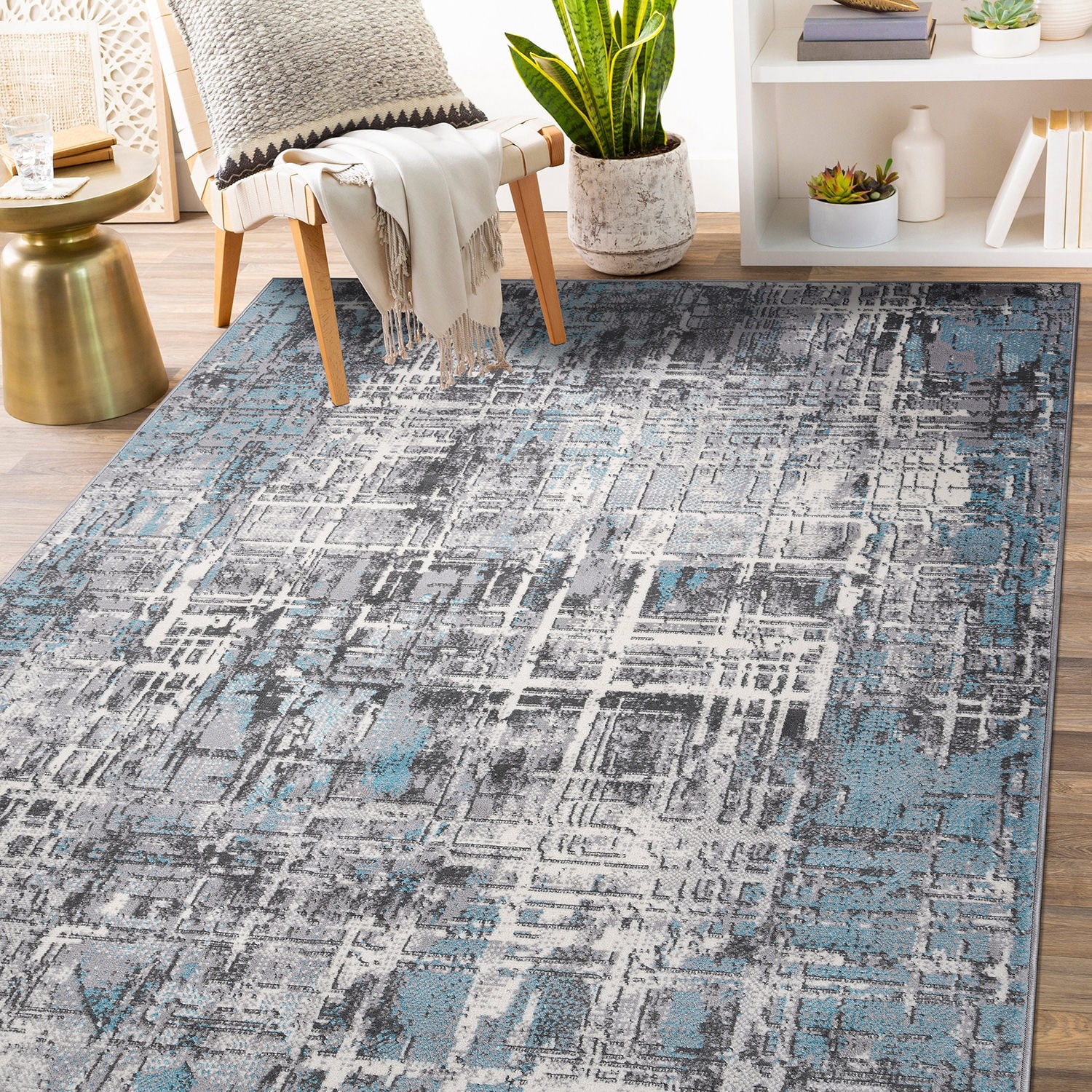 World Rug Gallery 2100BLUE5X7 5 x 7 (ft) Loomed Polypropylene Blue Rectangular Indoor Distressed/Overdyed Area rug