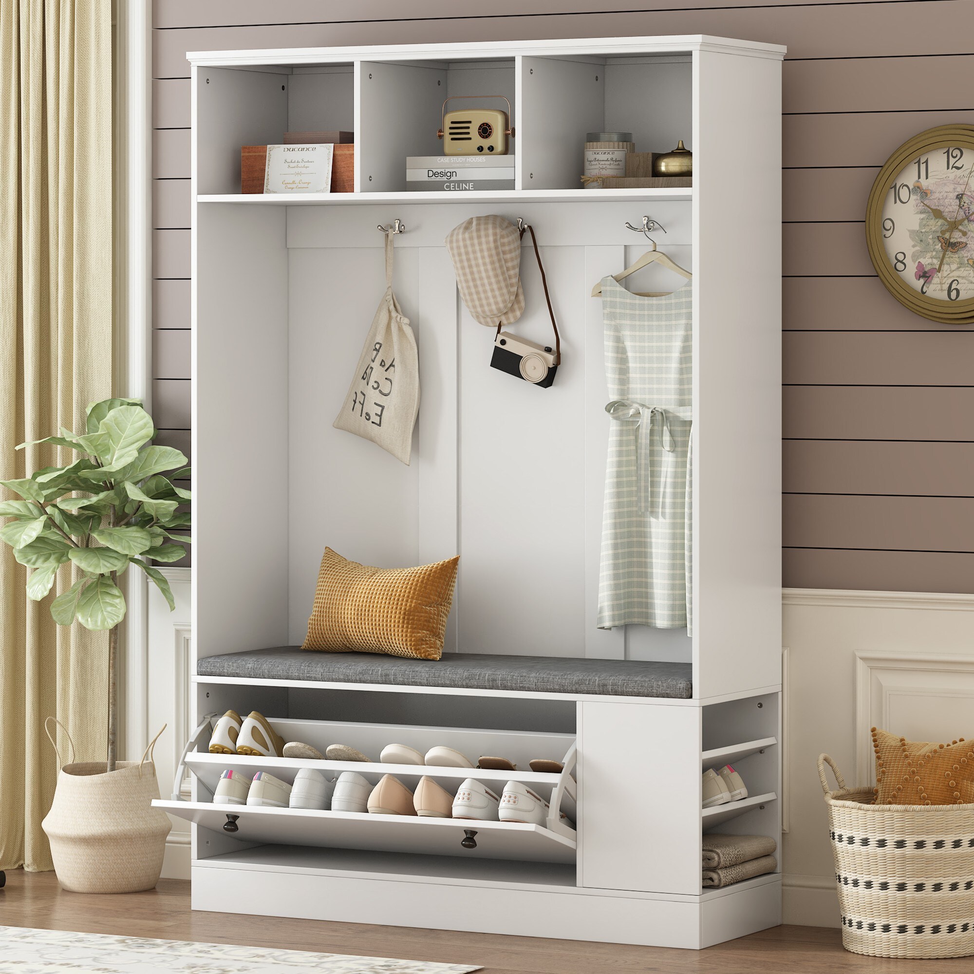 Yiekholo LL-1457AAK Casual 47.2-Inches White Wood Hall Tree