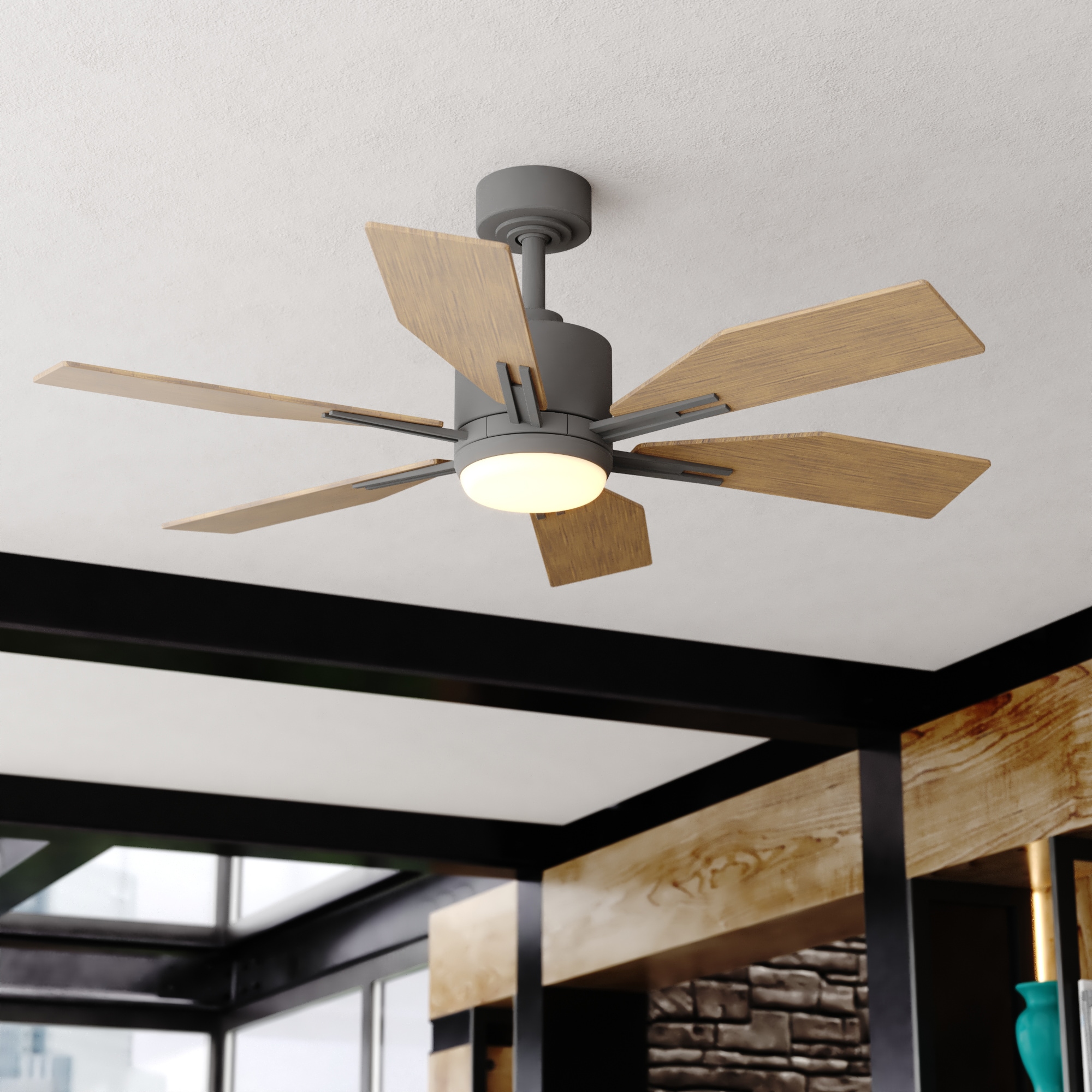Cascadia F0104 Mayfield 44-in Color-Changing Integrated LED Charcoal Black with Oak-Black Walnut Blades Ceiling Fan With Light - Remote Included ( 6 -Blade )