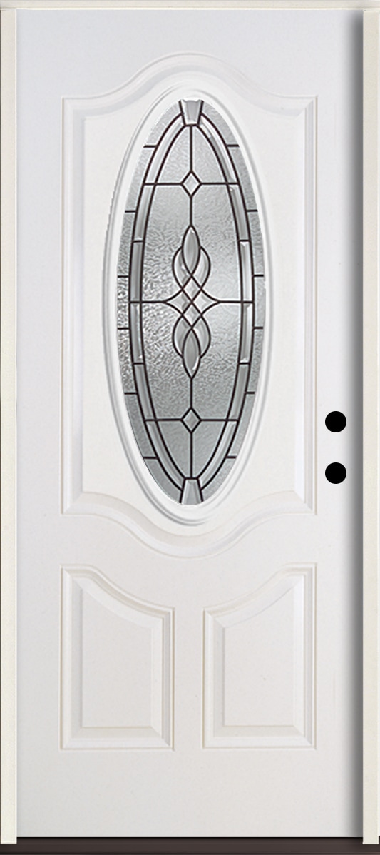 RELIABILT LO841765 Hampton 36-in x 80-in x 4-9/16-in Fiberglass Oval lite Left-hand inswing Modern White Painted Prehung Front Door Insulating core